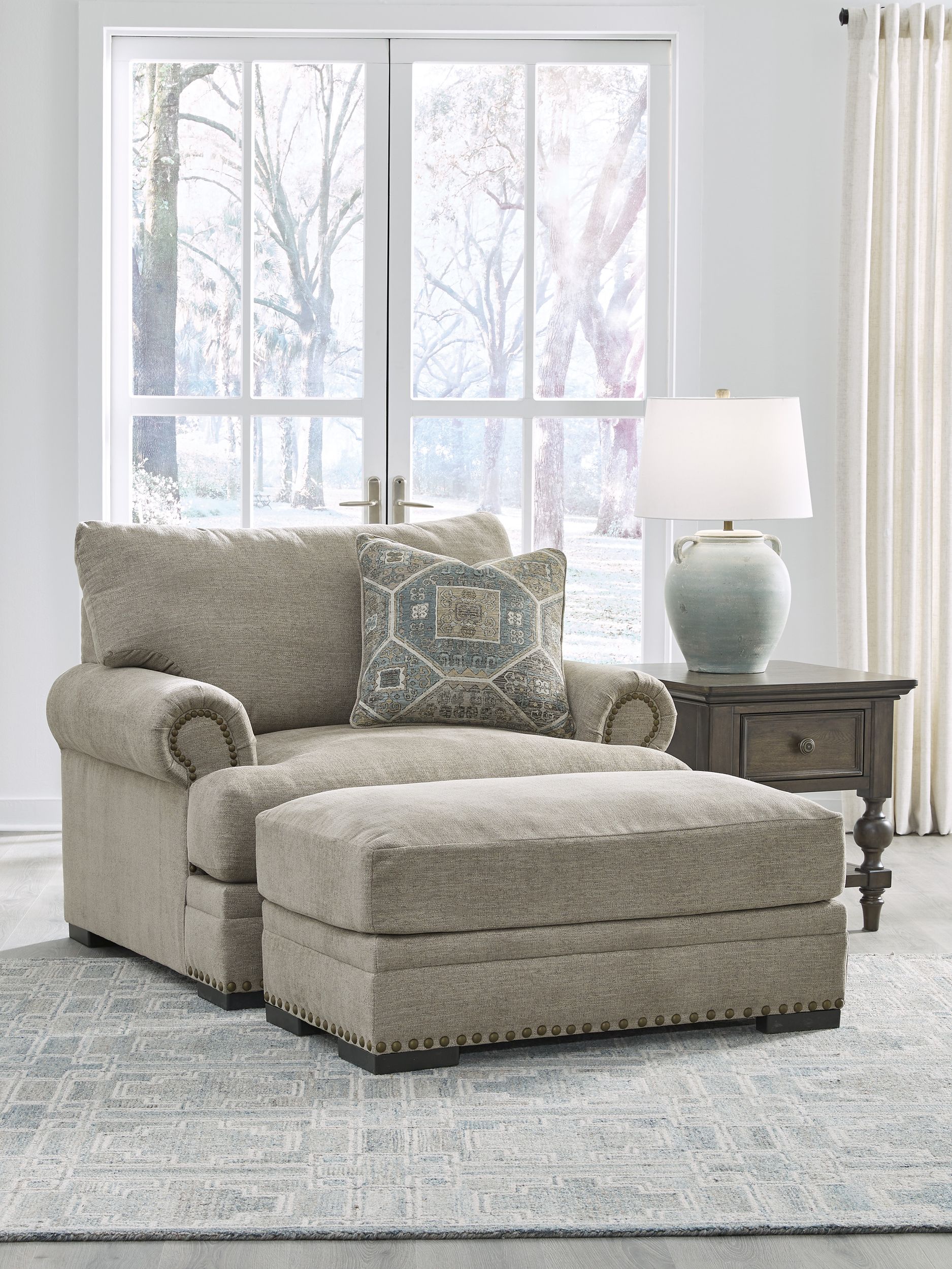 Galemore Fabric Ottoman - Quarry | Benchcraft by Ashley