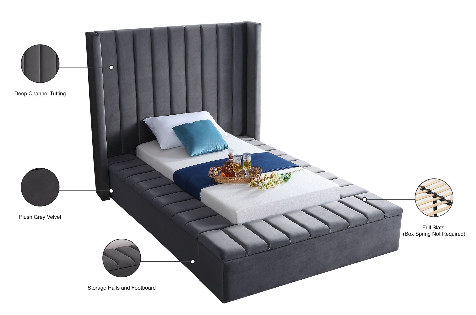 Kiki Velvet Twin Size Bed
