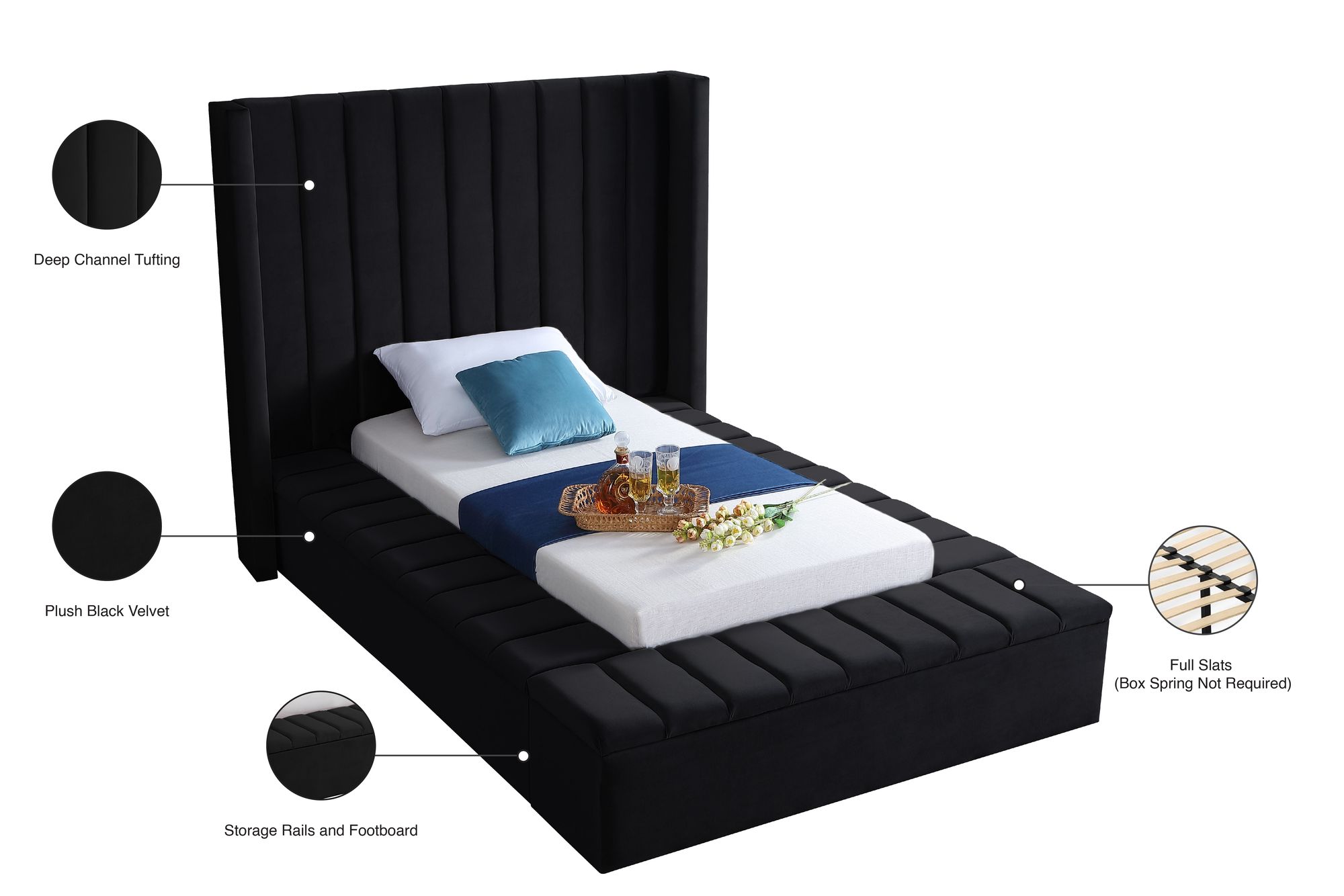 Kiki Velvet Twin Size Bed