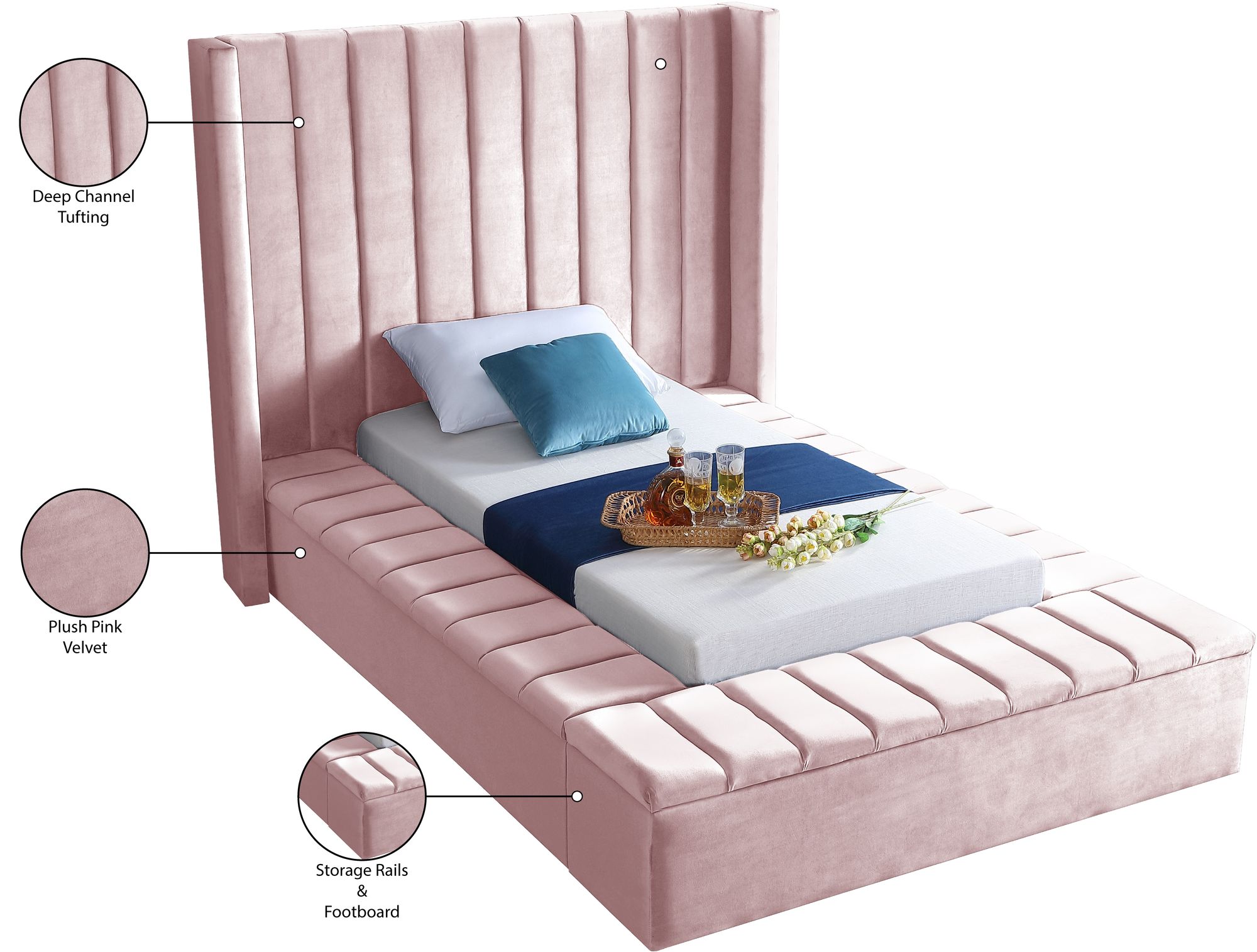 Kiki Velvet Twin Size Bed