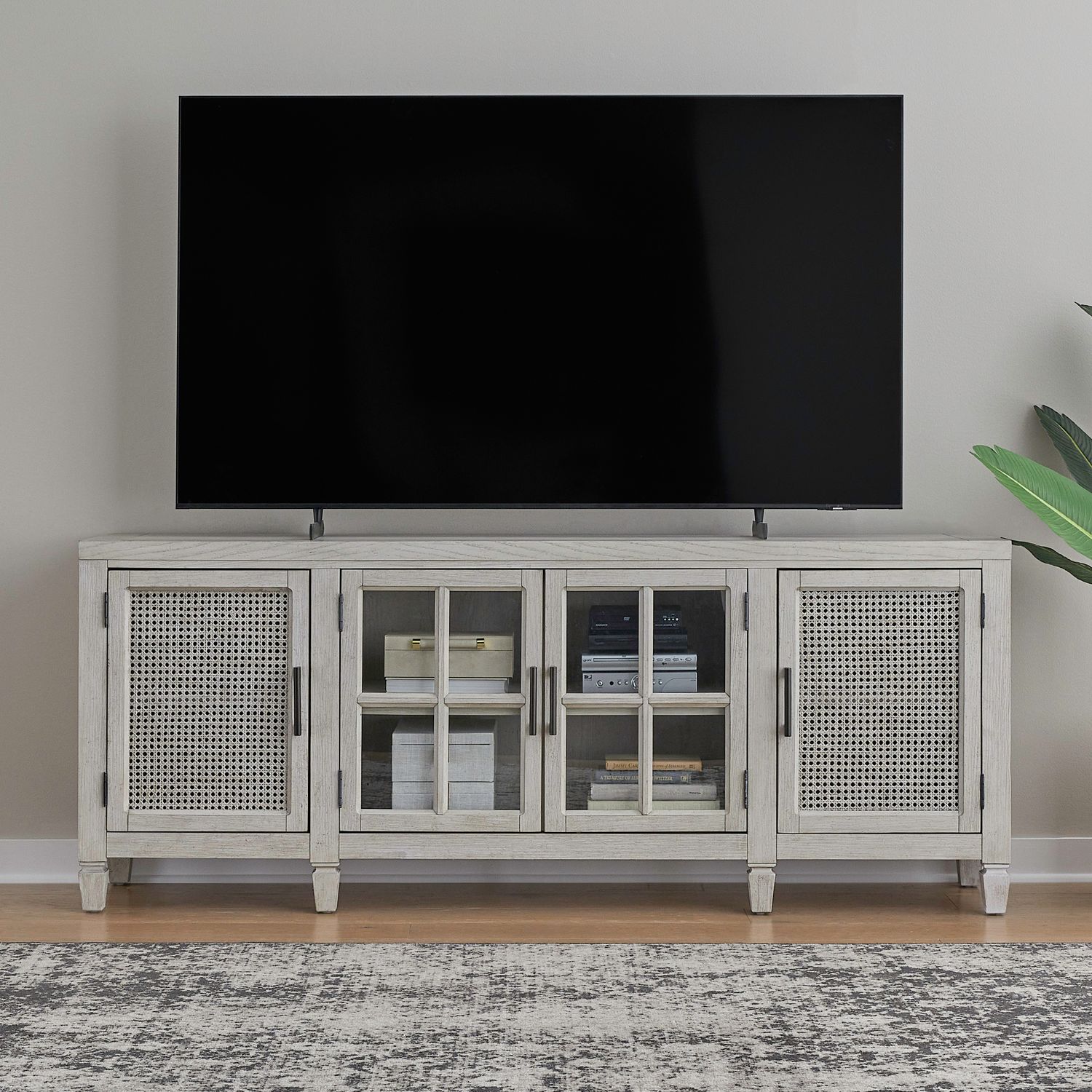 Caruso Heights Wood/Glass 82-Inch TV Console w/4 Doors
