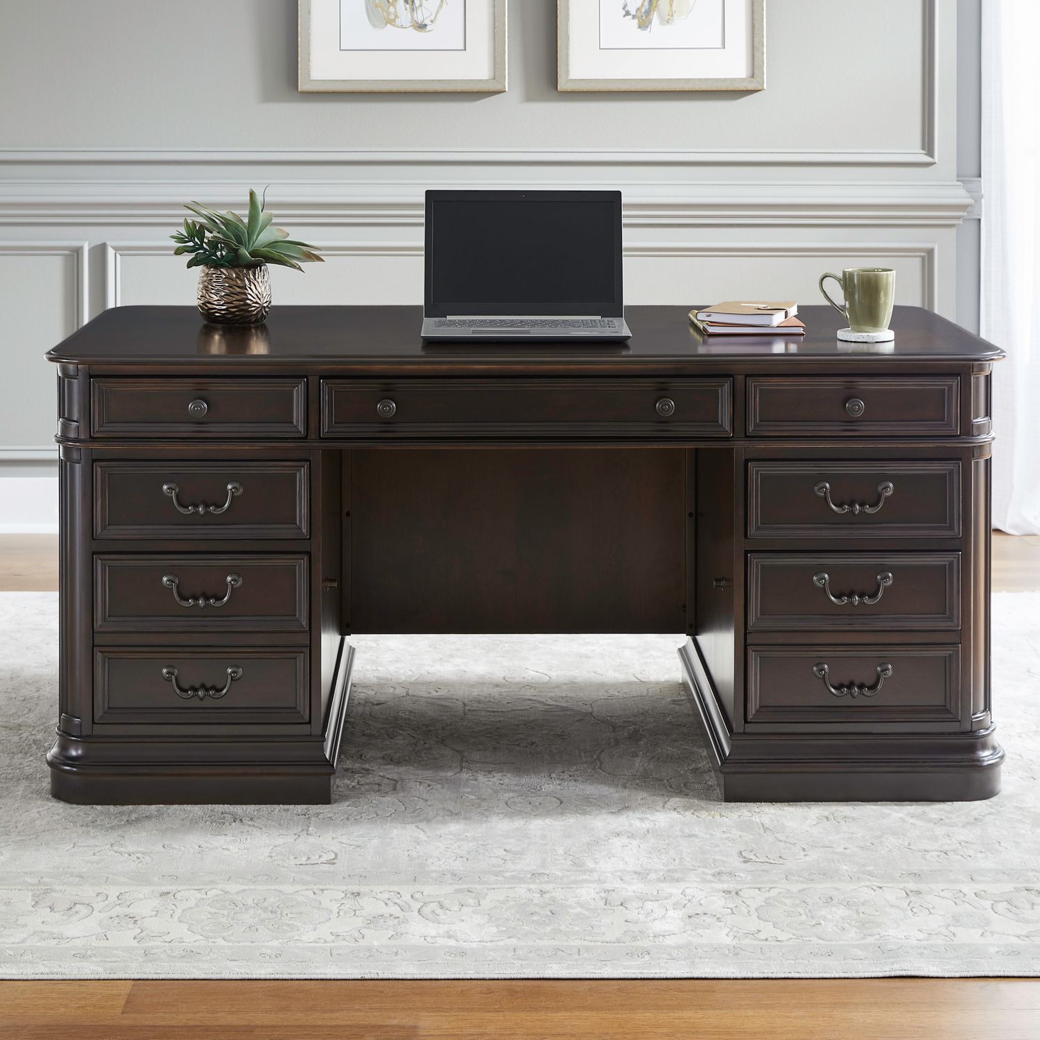 Brayton Manor Executive Desk Set | Cognac Wood Office Suite