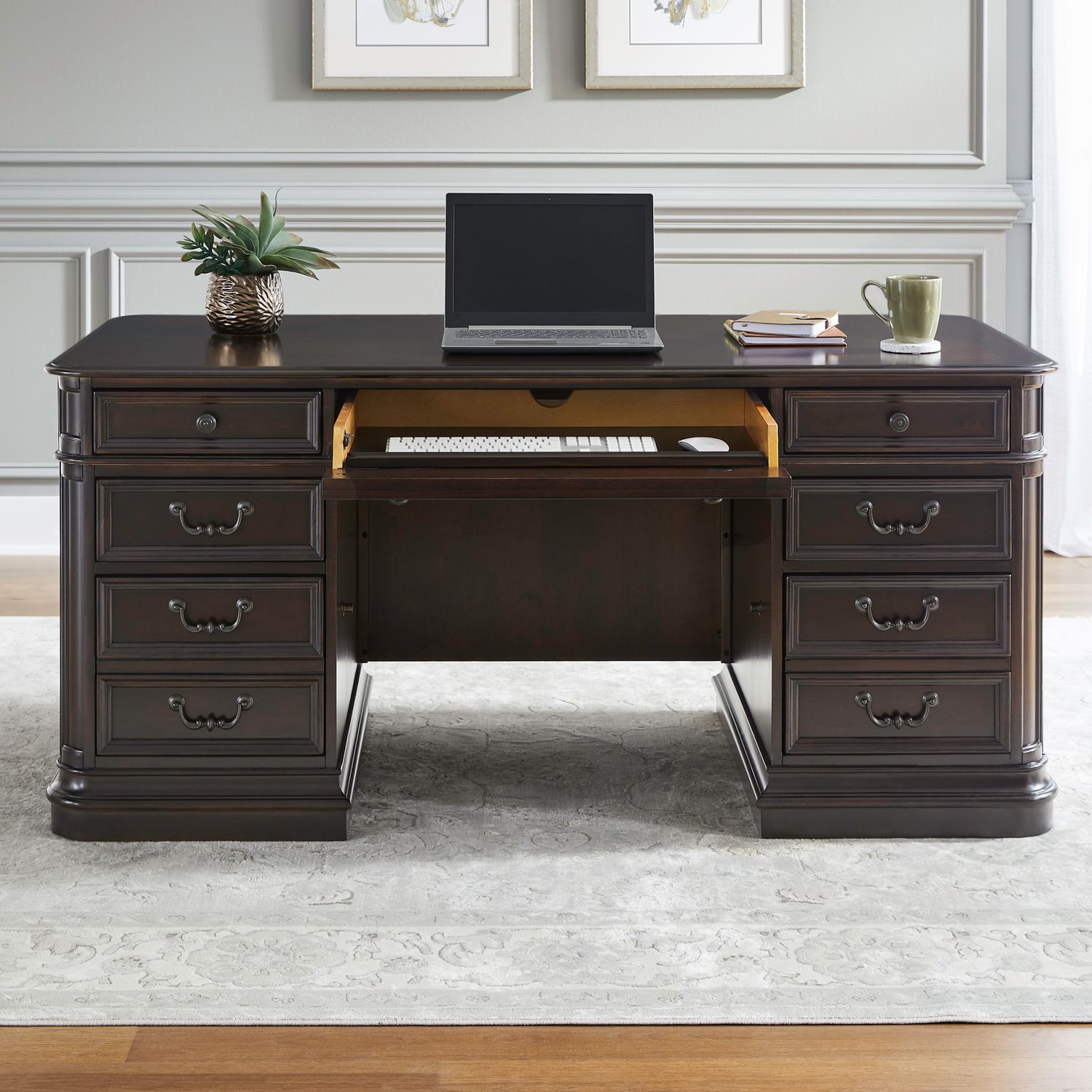 Brayton Manor Rectangular Wood Jr Executive Desk w/8 Drawers