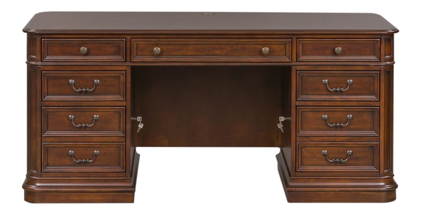 Brayton Manor Executive Desk Set | Cognac Wood Office Suite