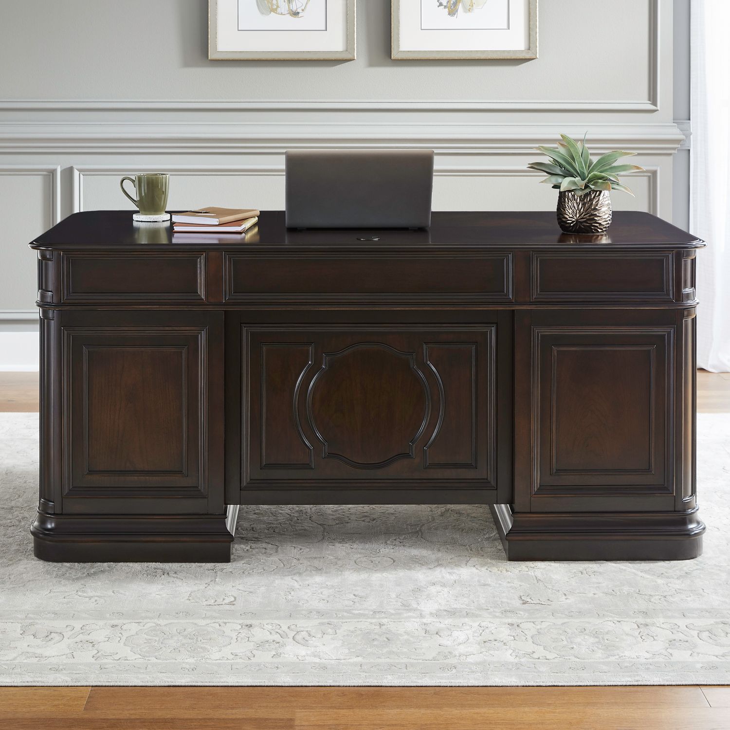 Brayton Manor Rectangular Wood Jr Executive Desk w/8 Drawers