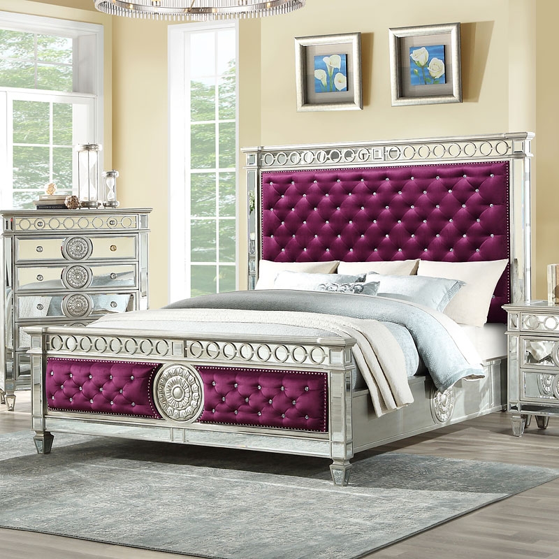 Varian Velvet/Wood Tufted Panel Bed, Eastern King Size