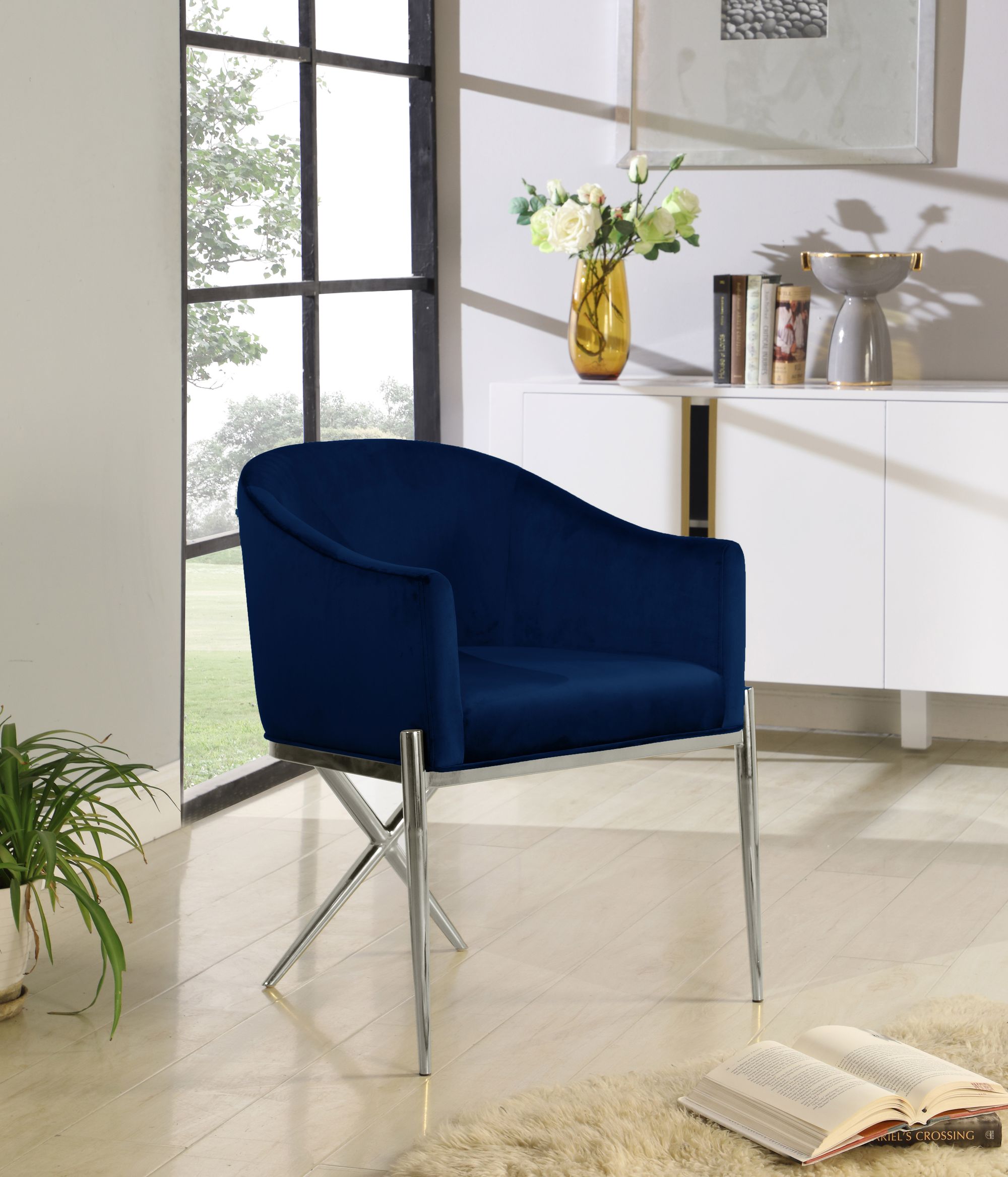 Xavier Velvet Dining Chair with Chrome Steel Legs
