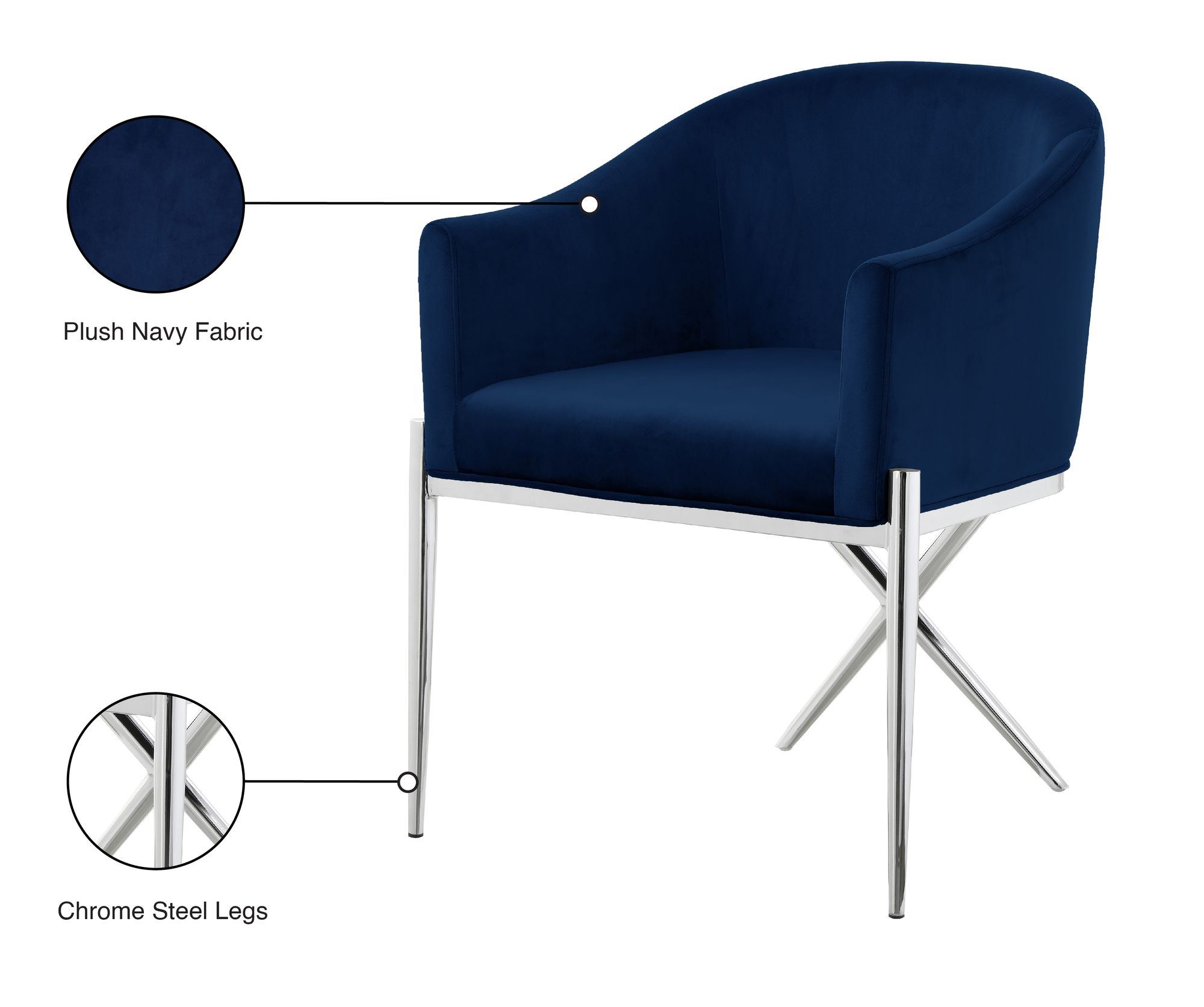 Xavier Velvet Dining Chair with Chrome Steel Legs