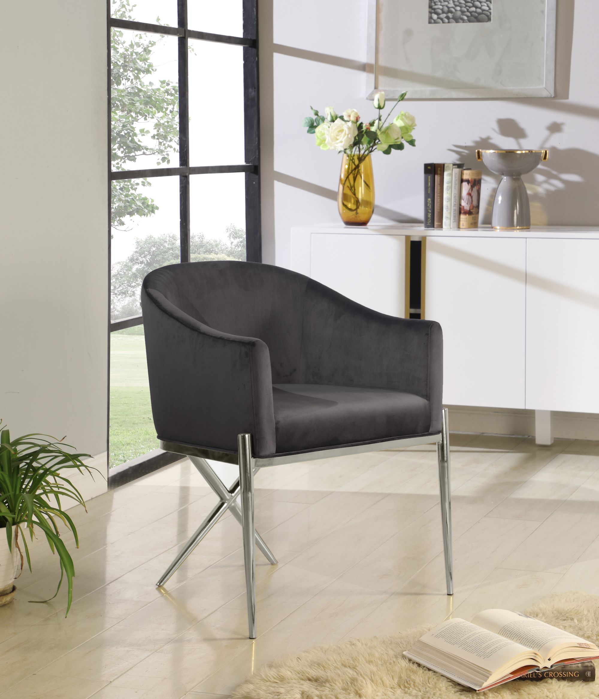 Xavier Velvet Dining Chair with Chrome Steel Legs