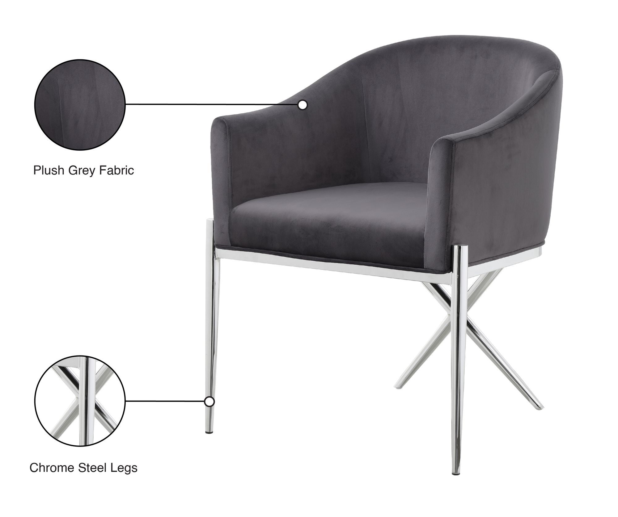 Xavier Velvet Dining Chair with Chrome Steel Legs