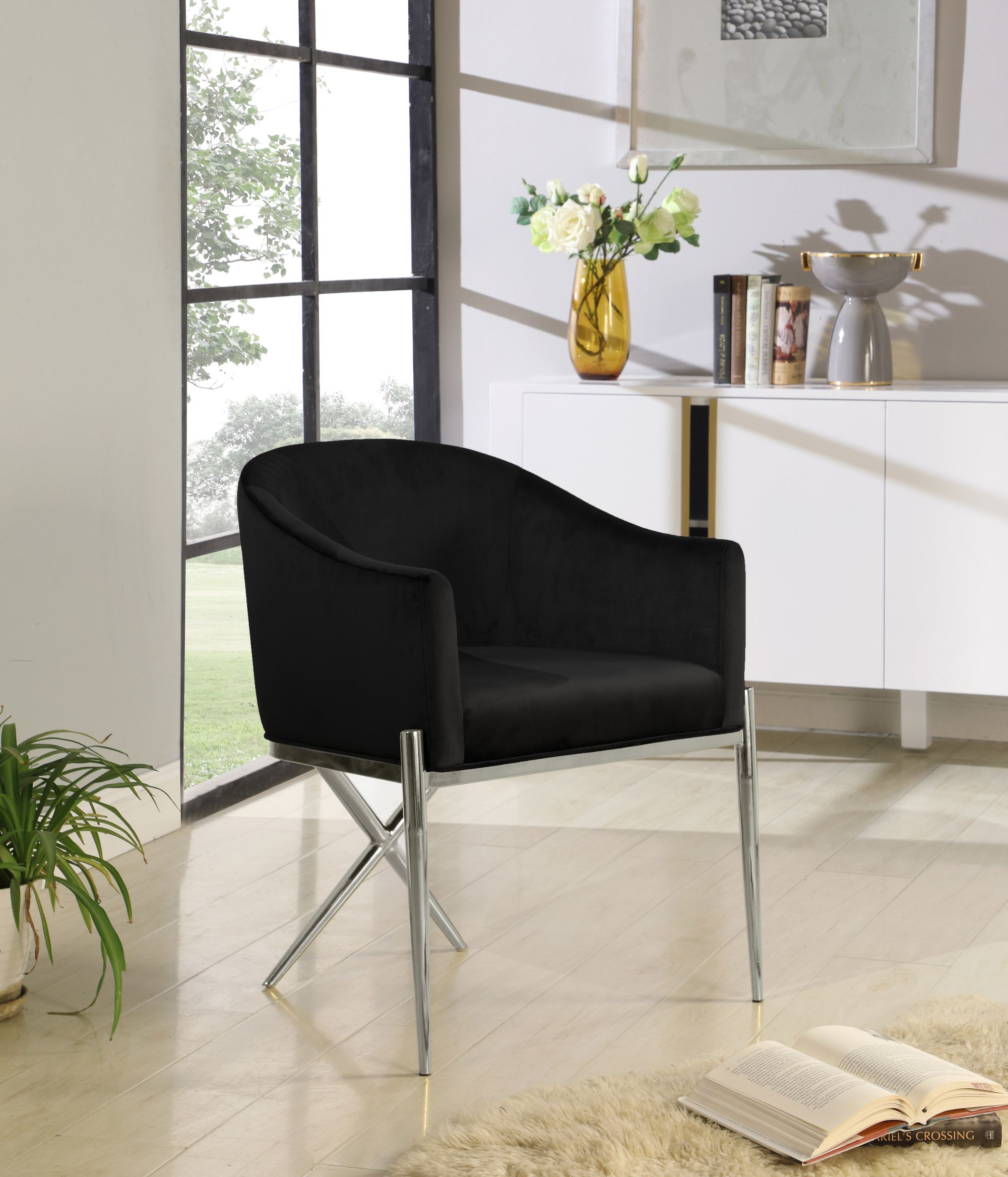 Xavier Velvet Dining Chair with Chrome Steel Legs