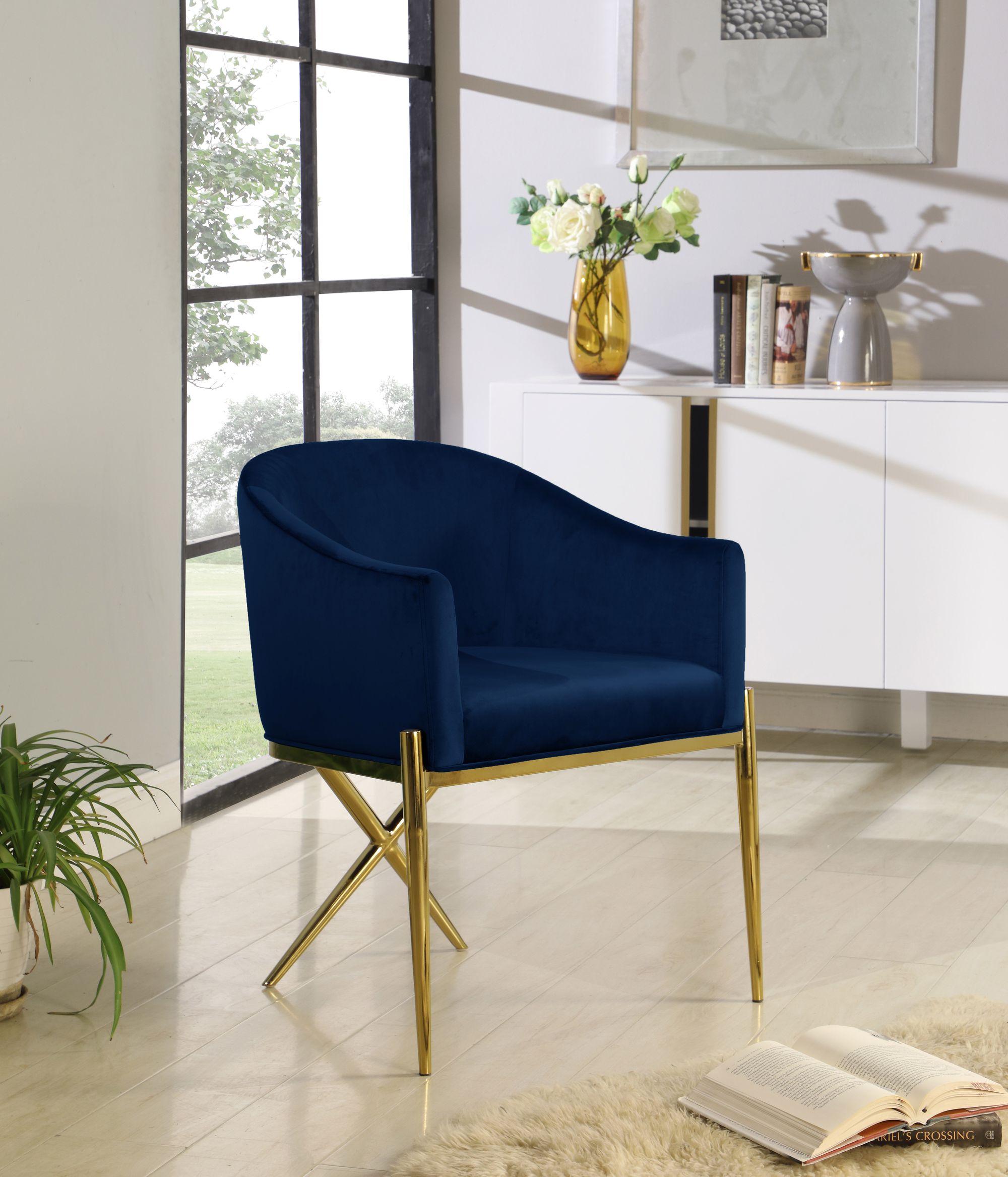 Xavier Velvet Dining Chair with Gold Steel Legs