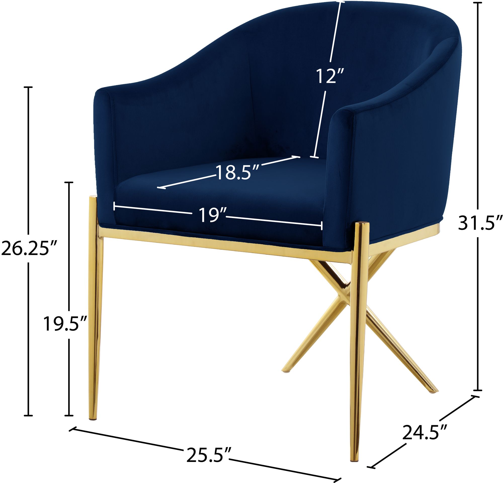 Xavier Velvet Dining Chair with Gold Steel Legs