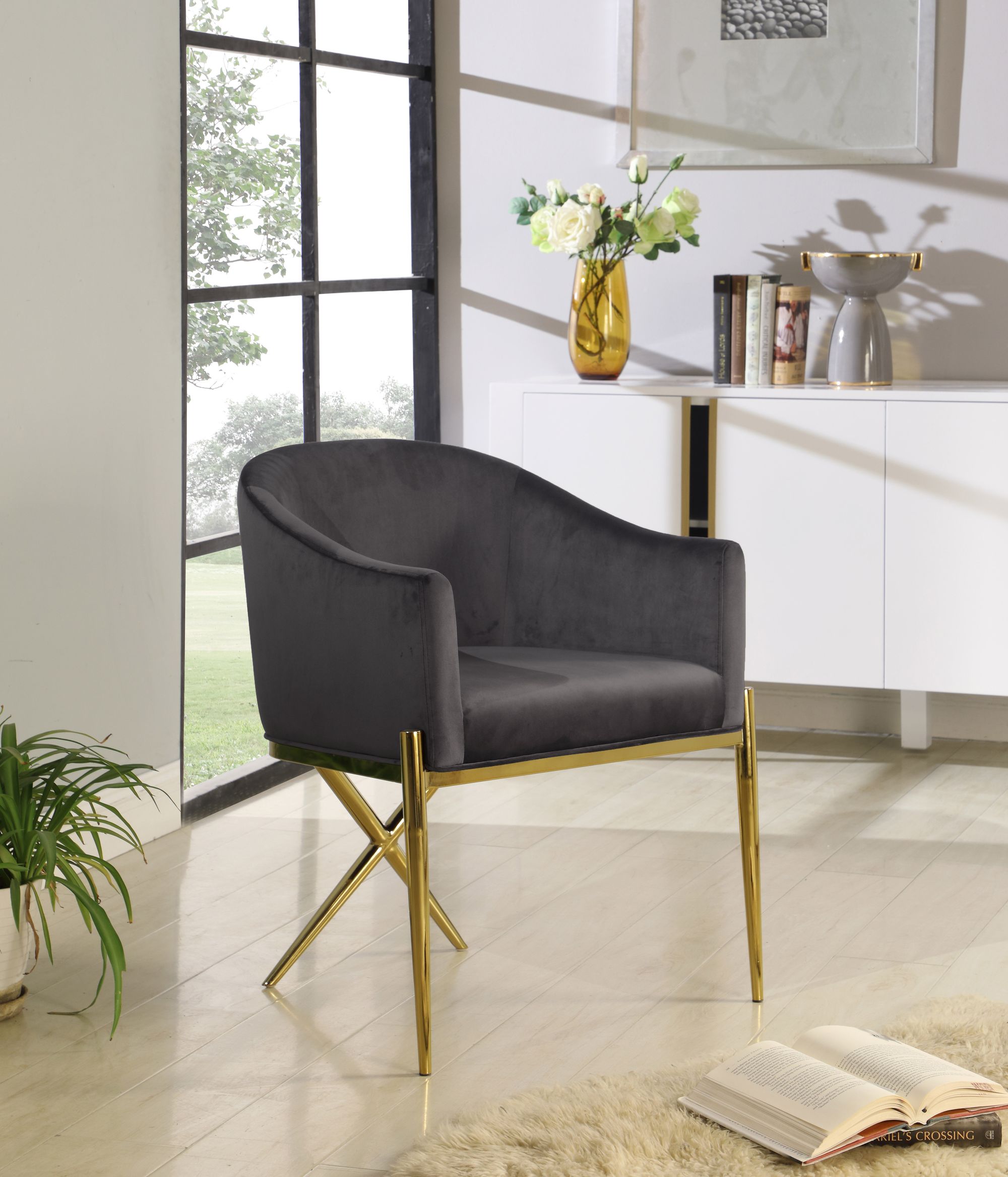 Xavier Velvet Dining Chair with Gold Steel Legs