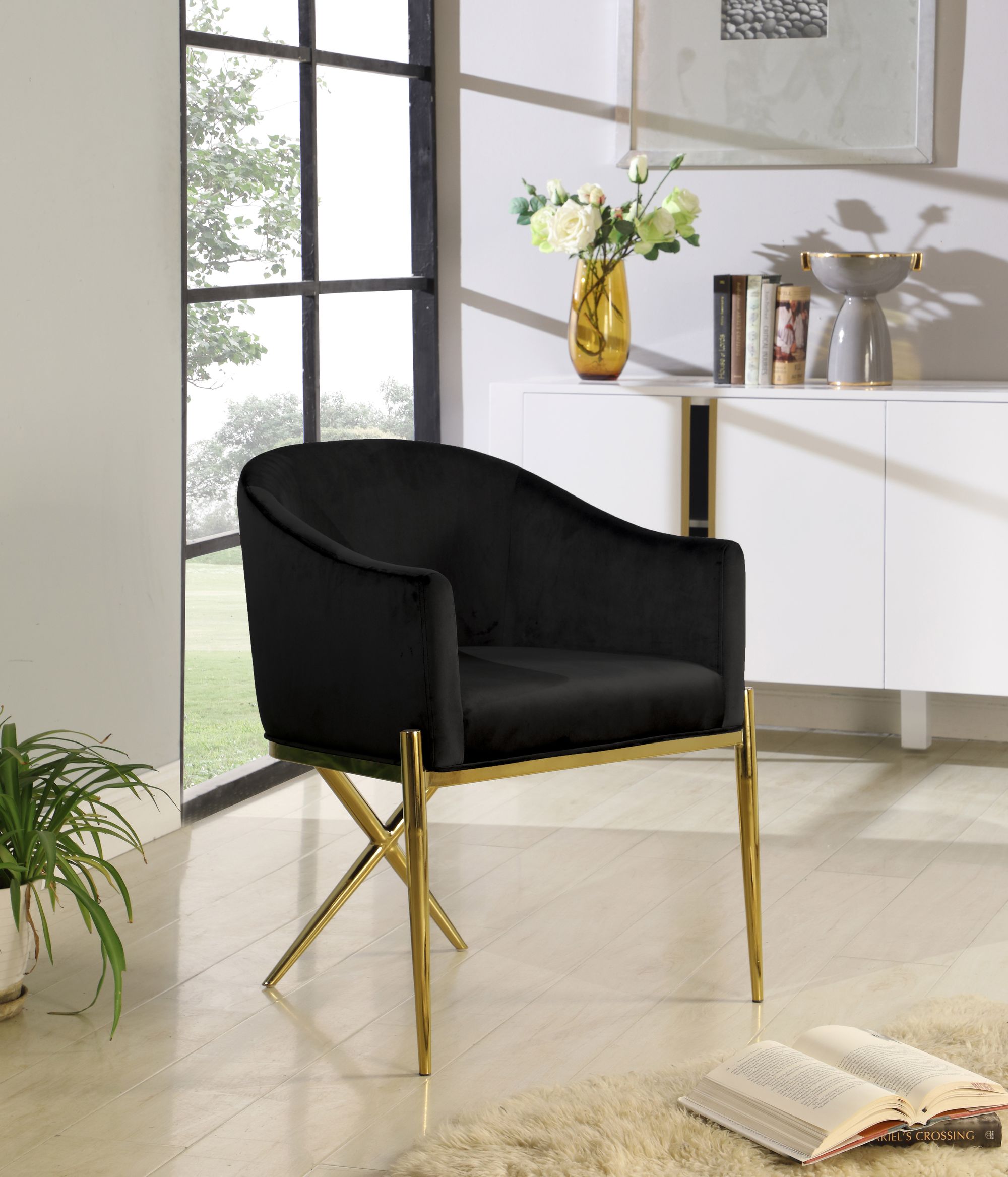 Xavier Velvet Dining Chair with Gold Steel Legs