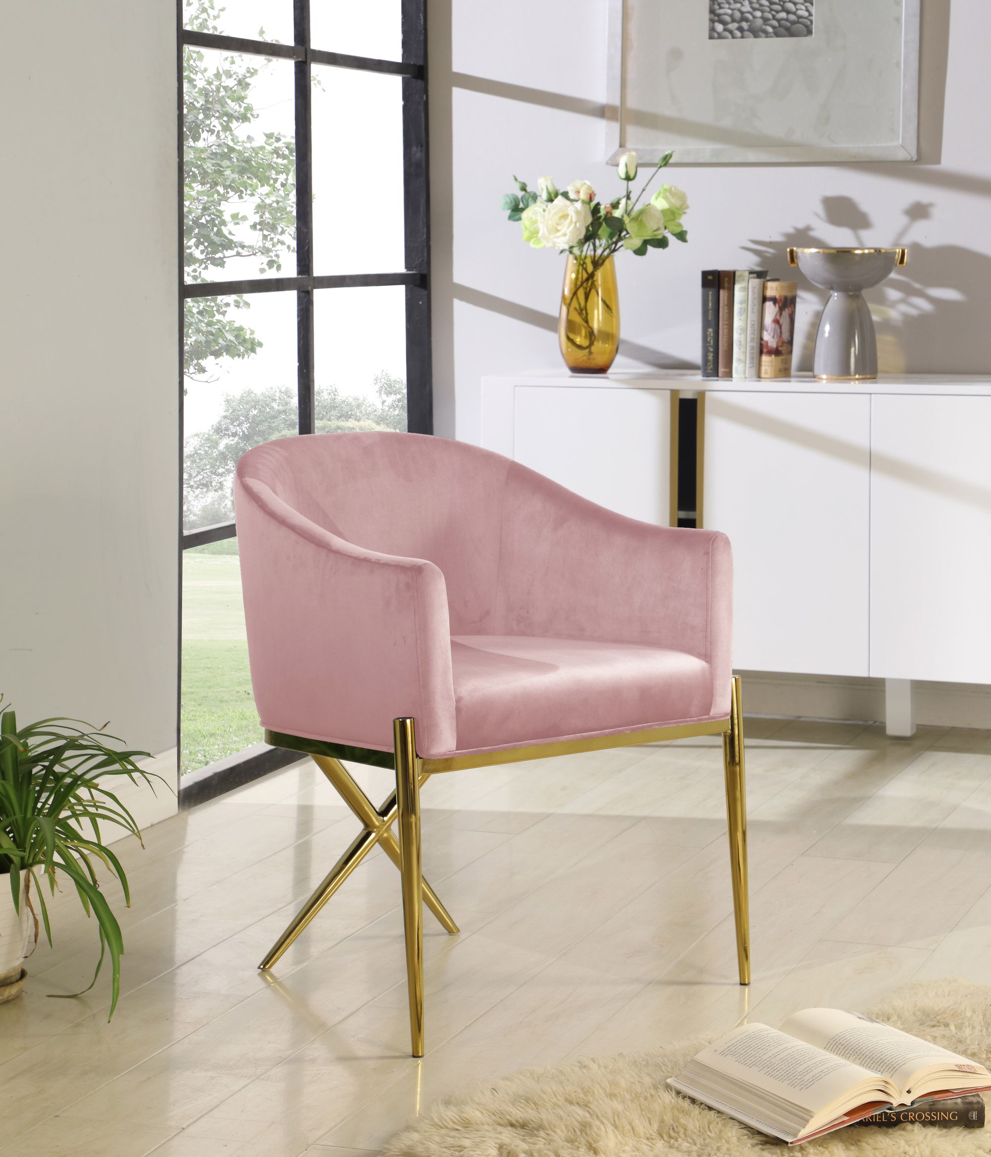 Xavier Velvet Dining Chair with Gold Steel Legs