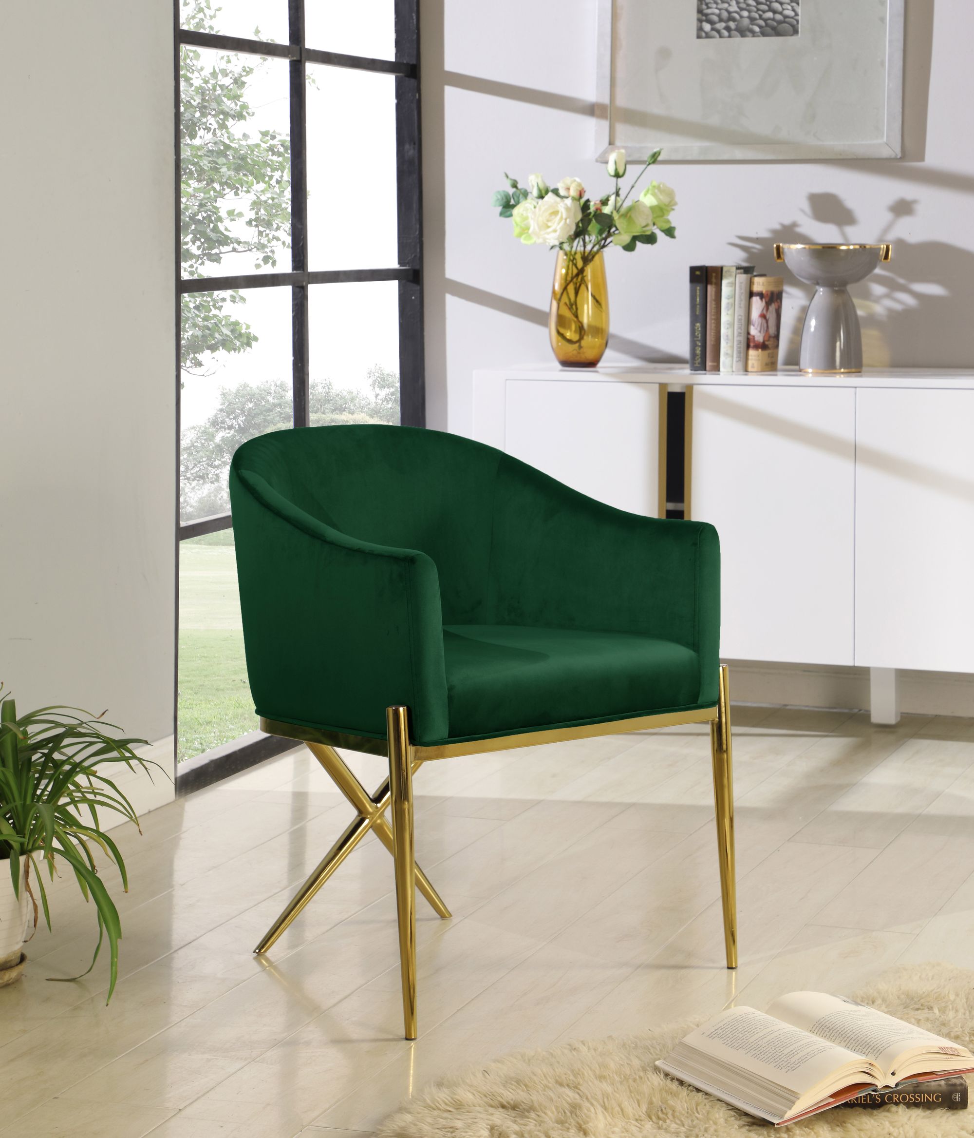 Xavier Velvet Dining Chair with Gold Steel Legs