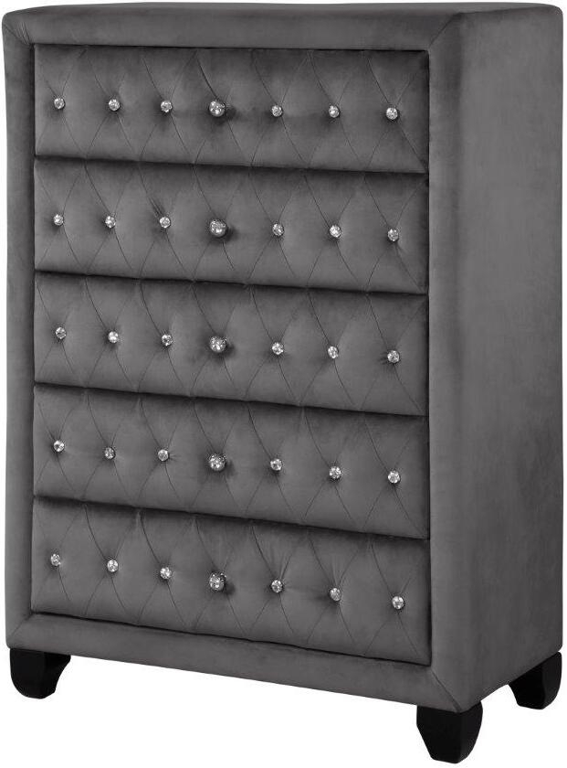 Kendall King 5 Pc Tufted Upholstery Bedroom set made with Wood in Gray