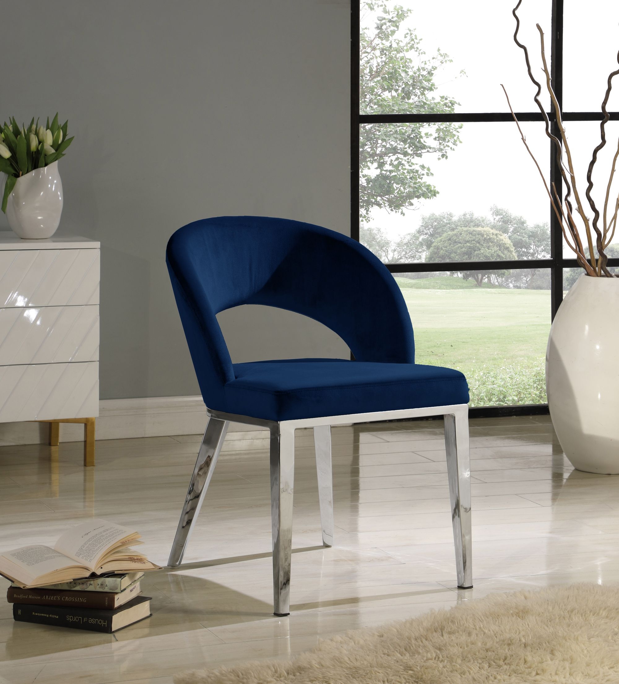 Roberto Velvet Dining Chair with Chrome Iron Legs