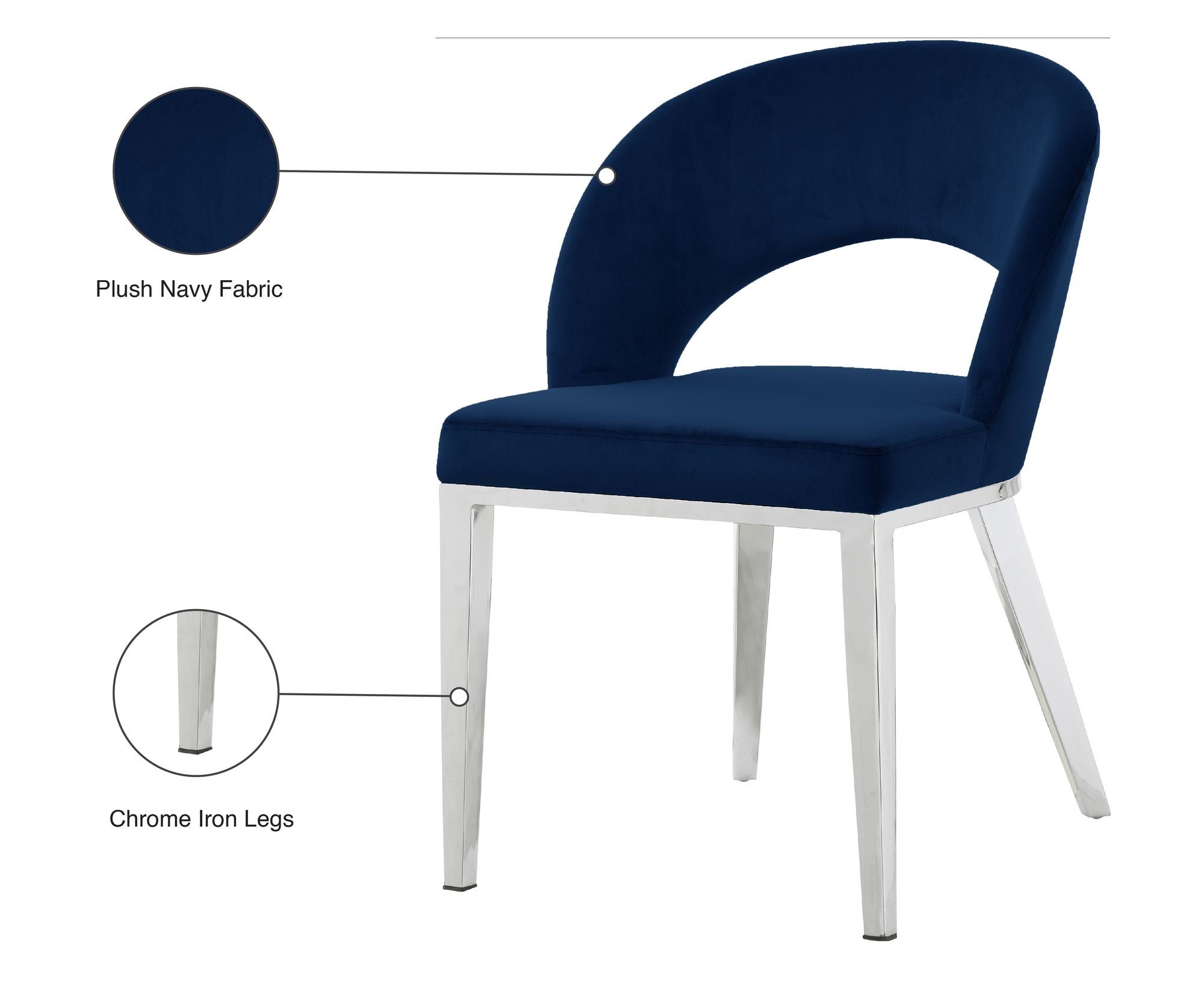 Roberto Velvet Dining Chair with Chrome Iron Legs