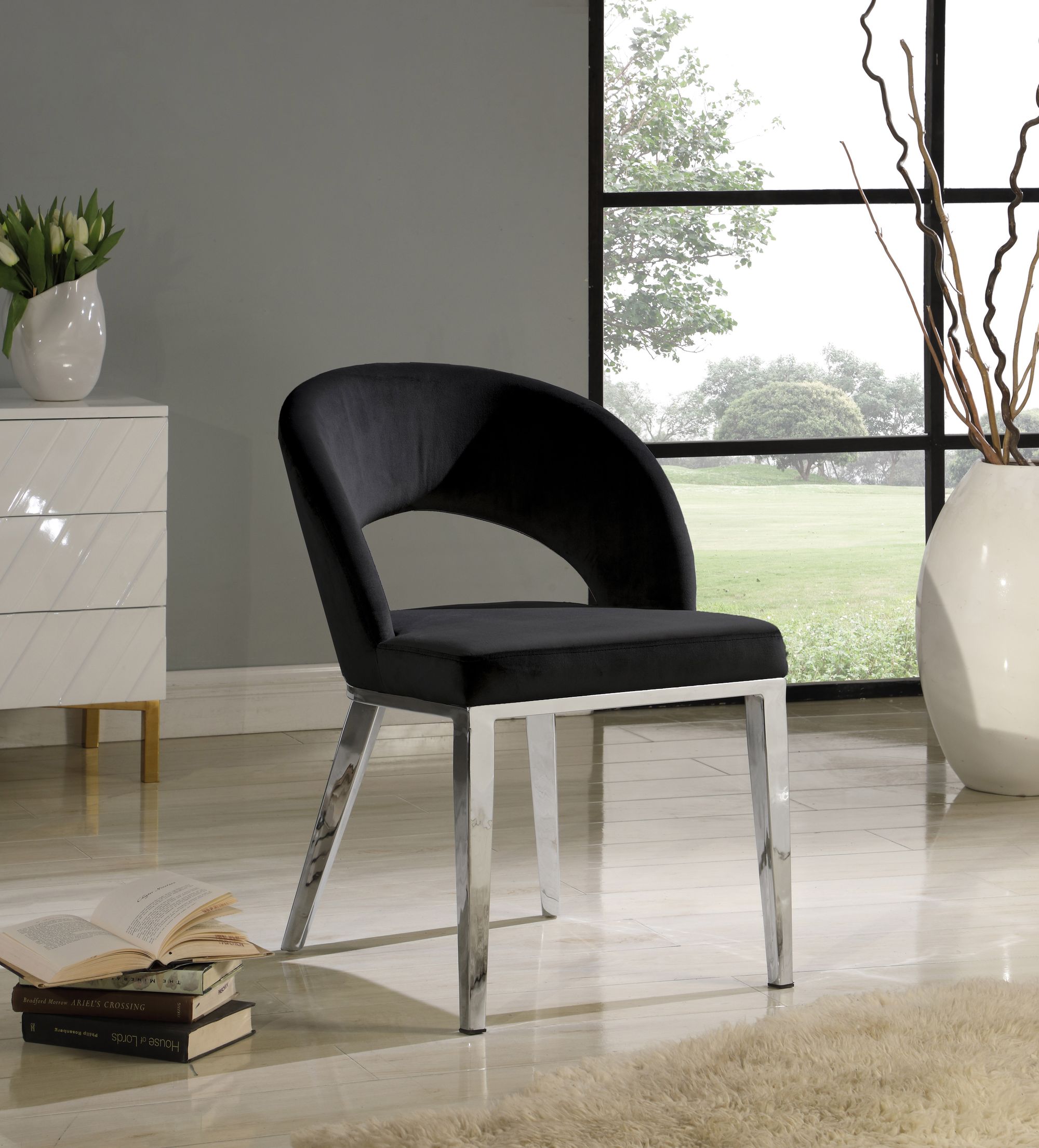 Roberto Velvet Dining Chair with Chrome Iron Legs