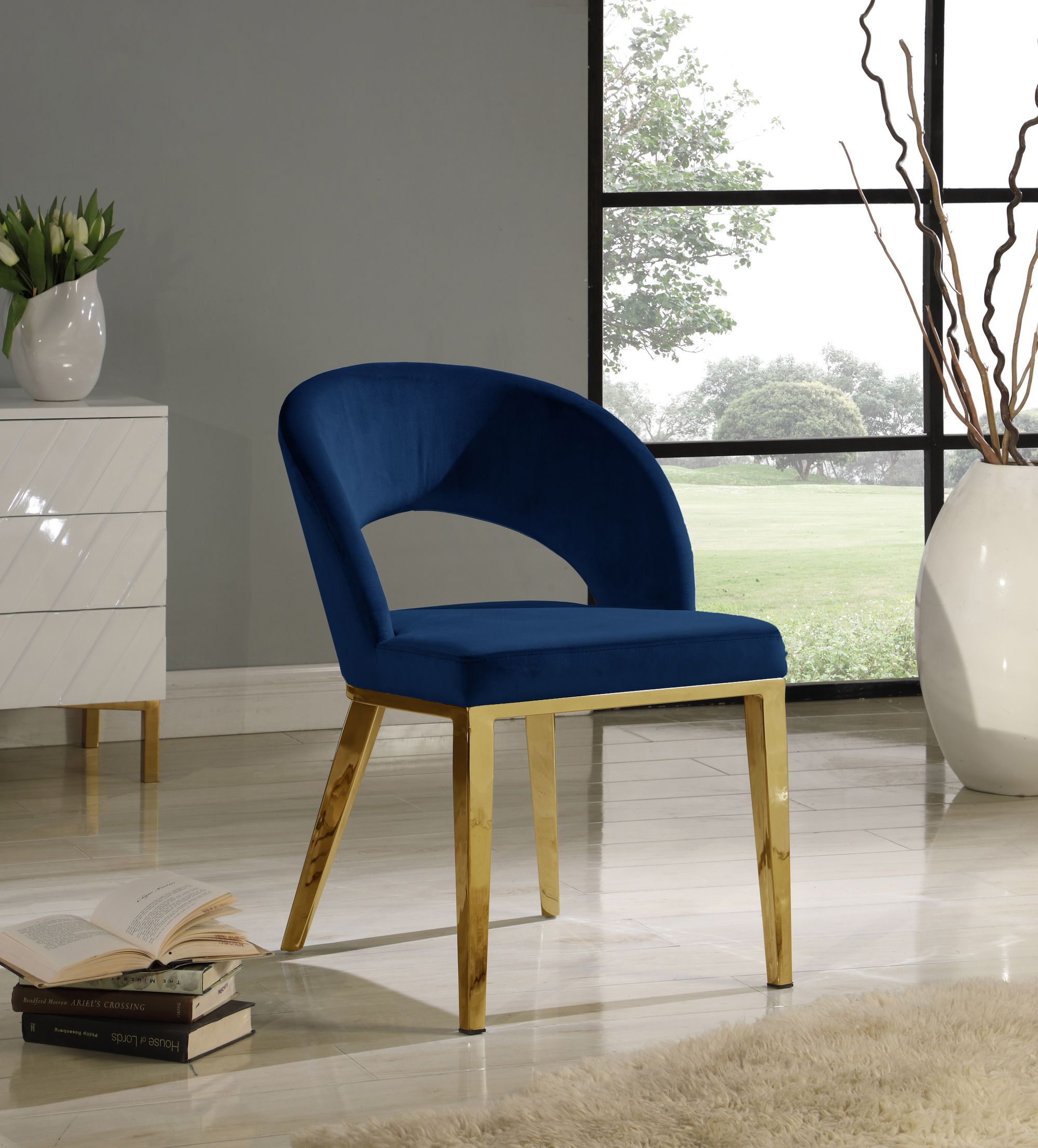 Roberto Velvet Dining Chair with Gold Iron Legs