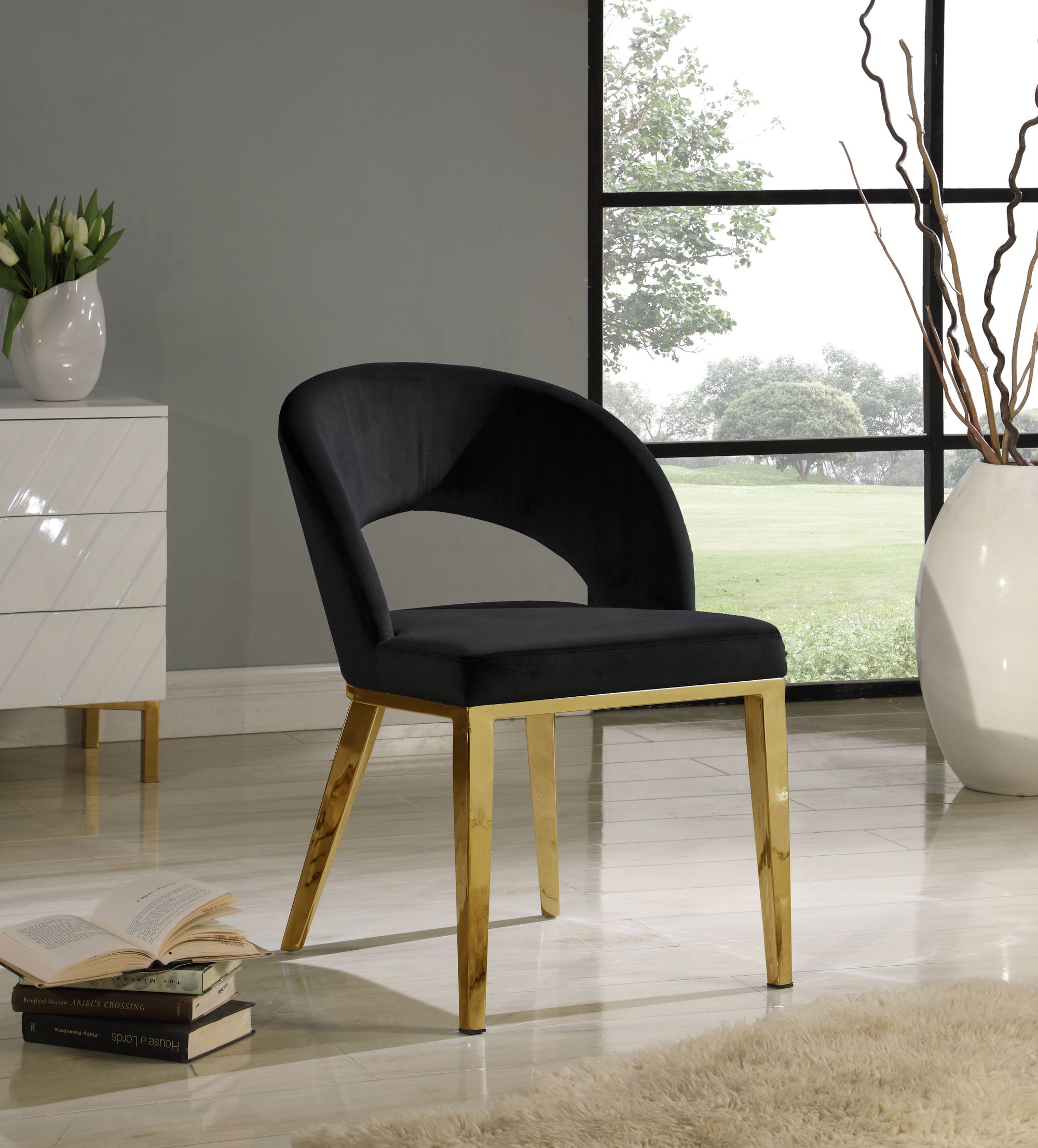 Roberto Velvet Dining Chair with Gold Iron Legs