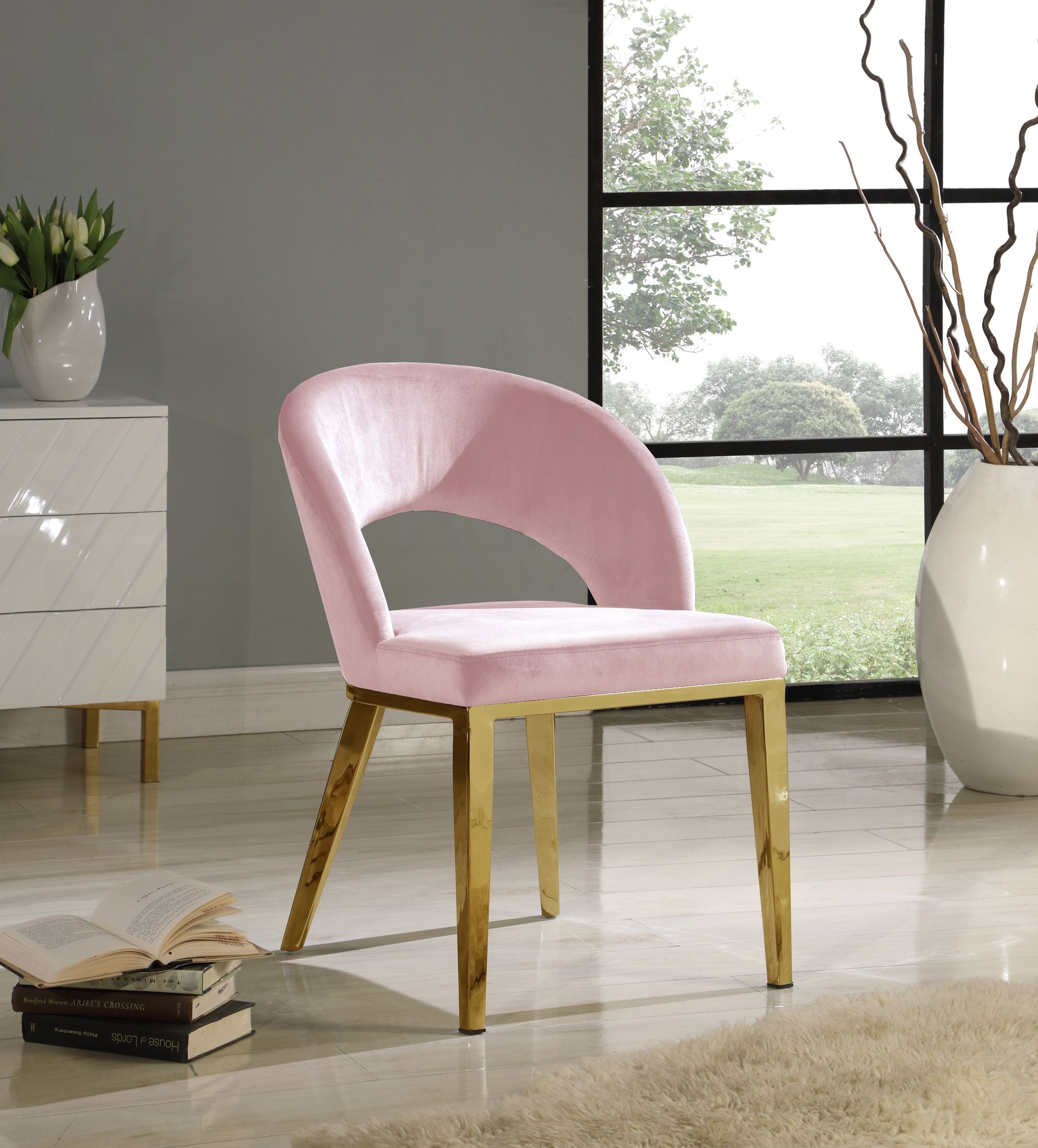 Roberto Velvet Dining Chair with Chrome Iron Legs