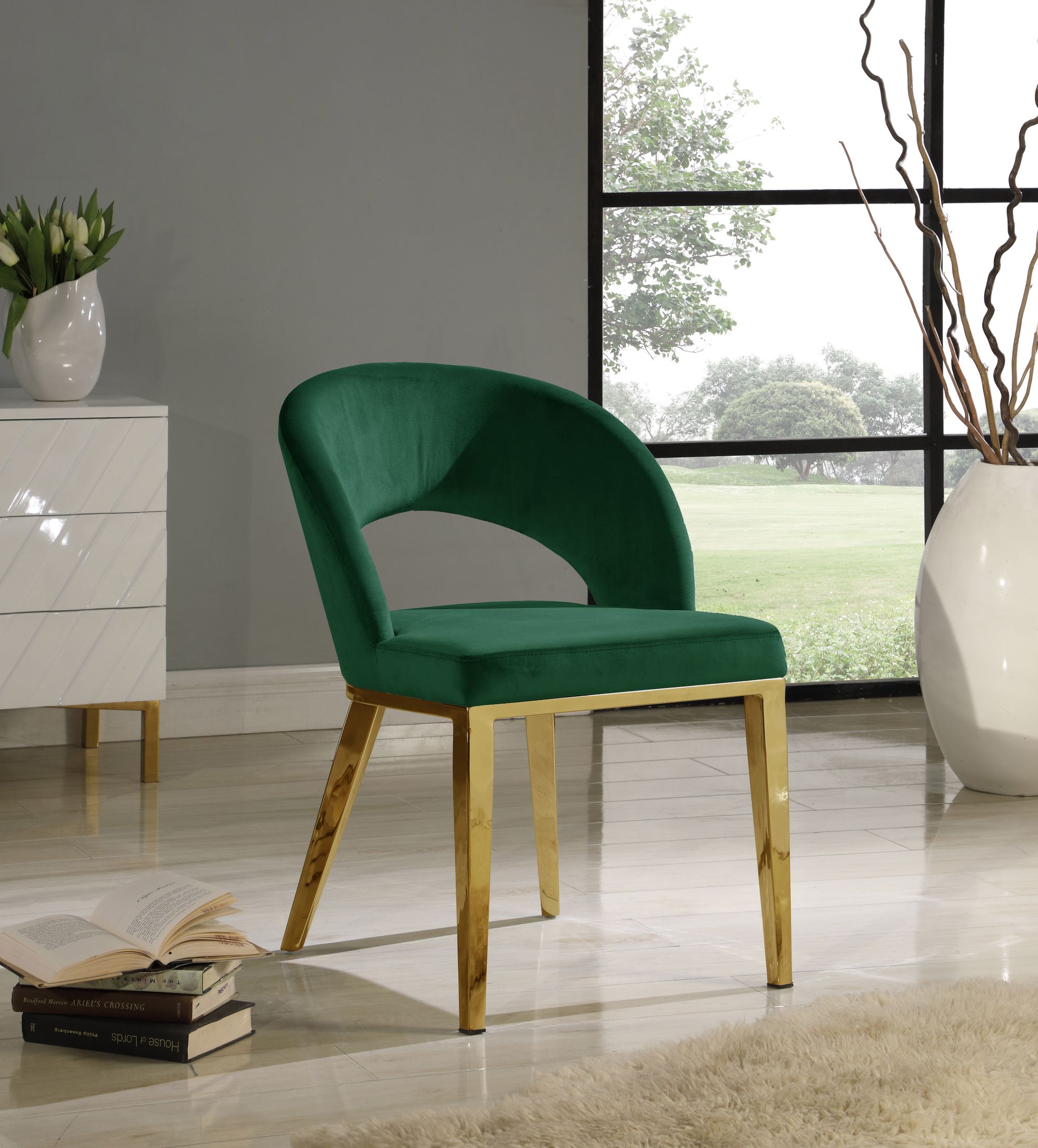 Roberto Velvet Dining Chair with Gold Iron Legs