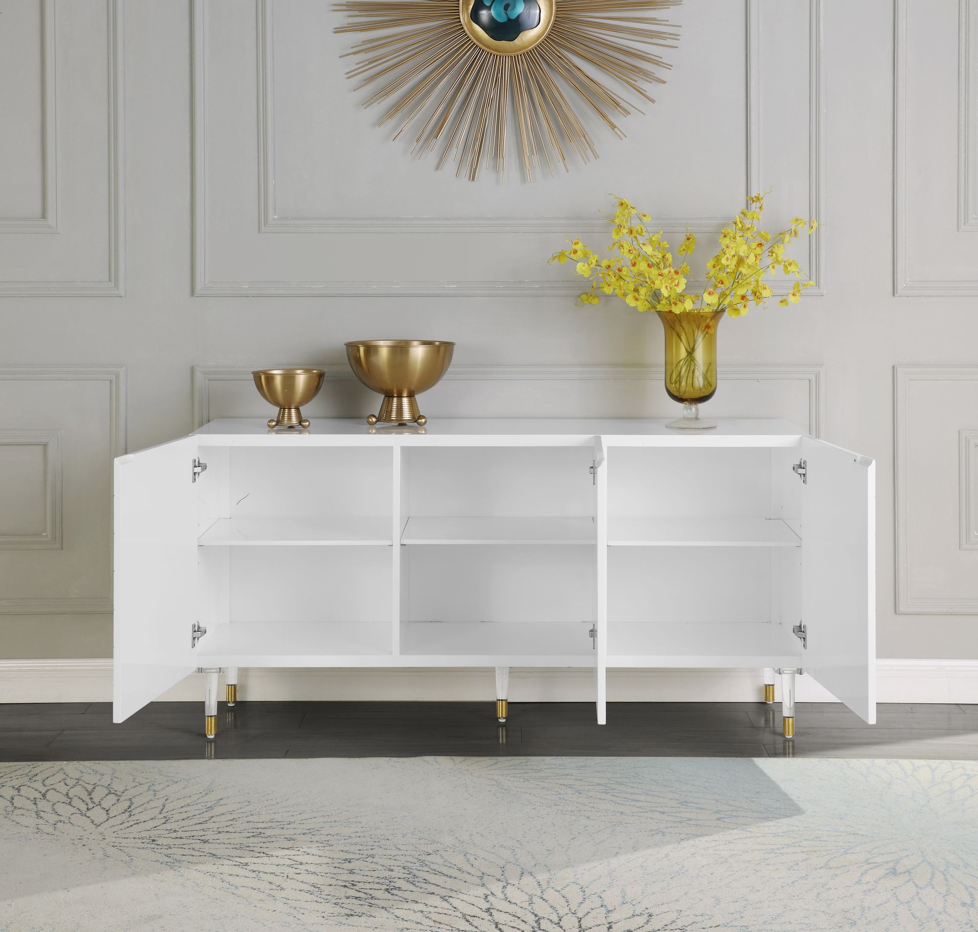 Starburst 3-Door Sideboard with Acrylic Legs & Gold Tips