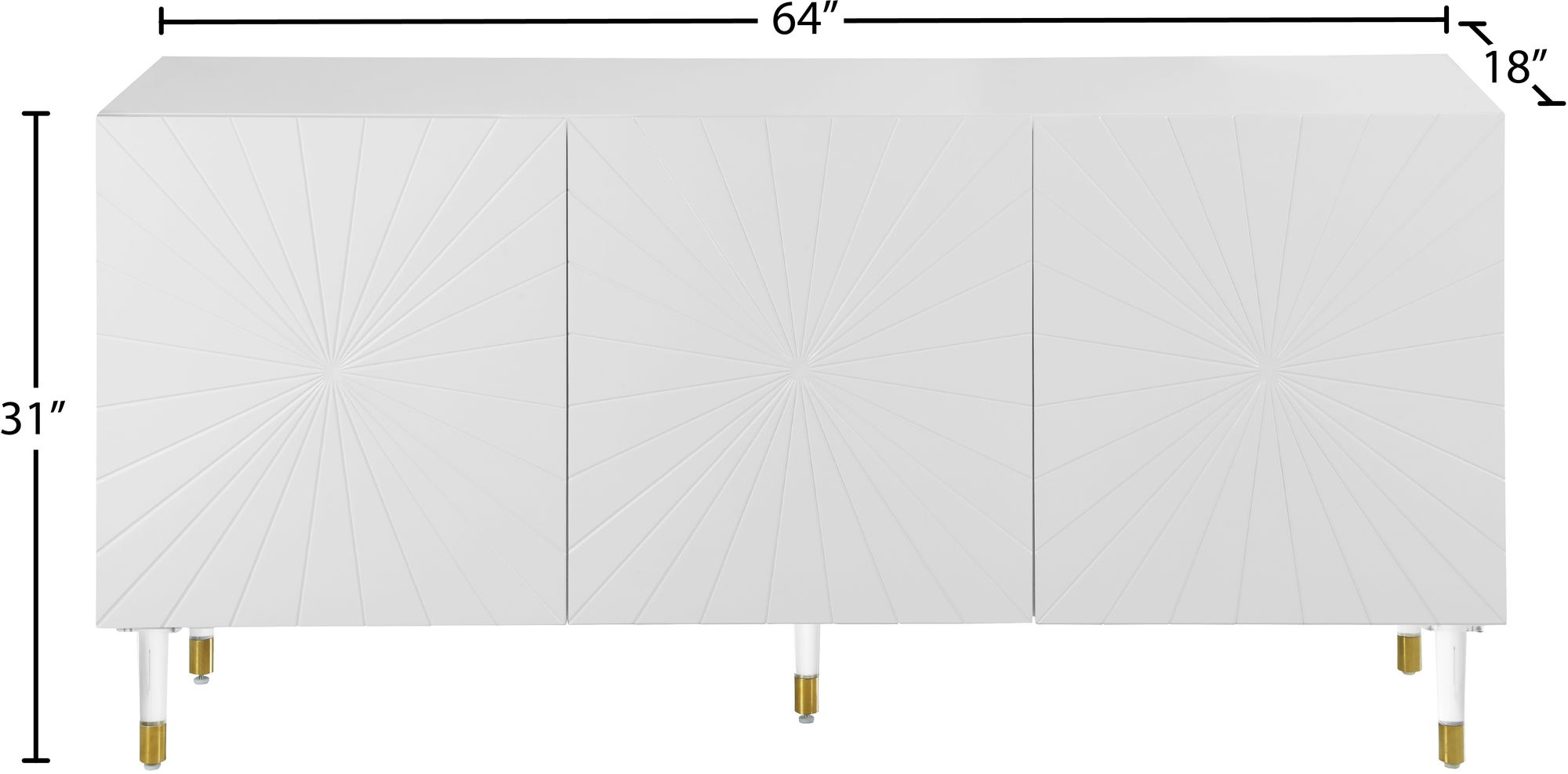 Starburst 3-Door Sideboard with Acrylic Legs & Gold Tips