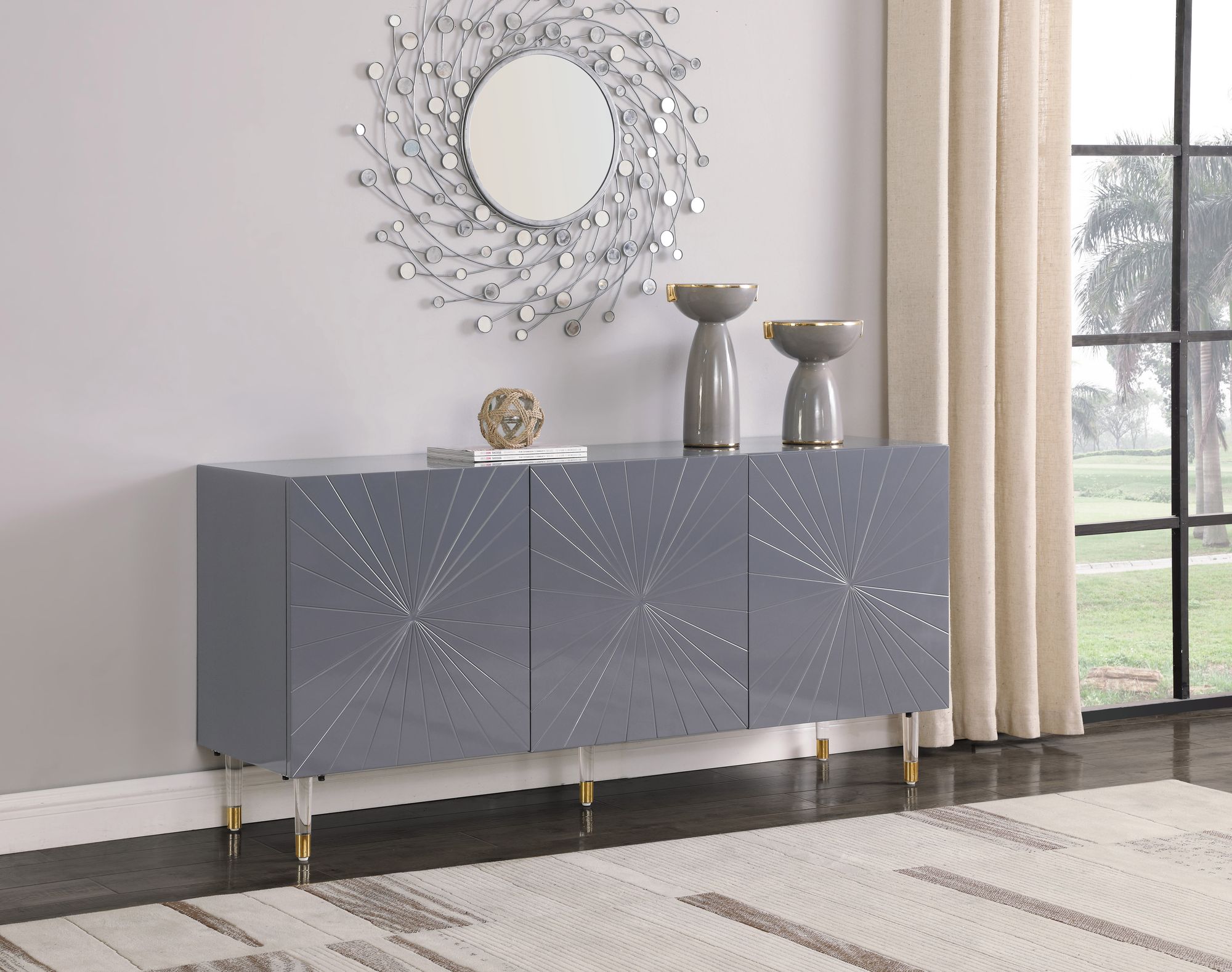 Starburst 3-Door Sideboard with Acrylic Legs & Gold Tips
