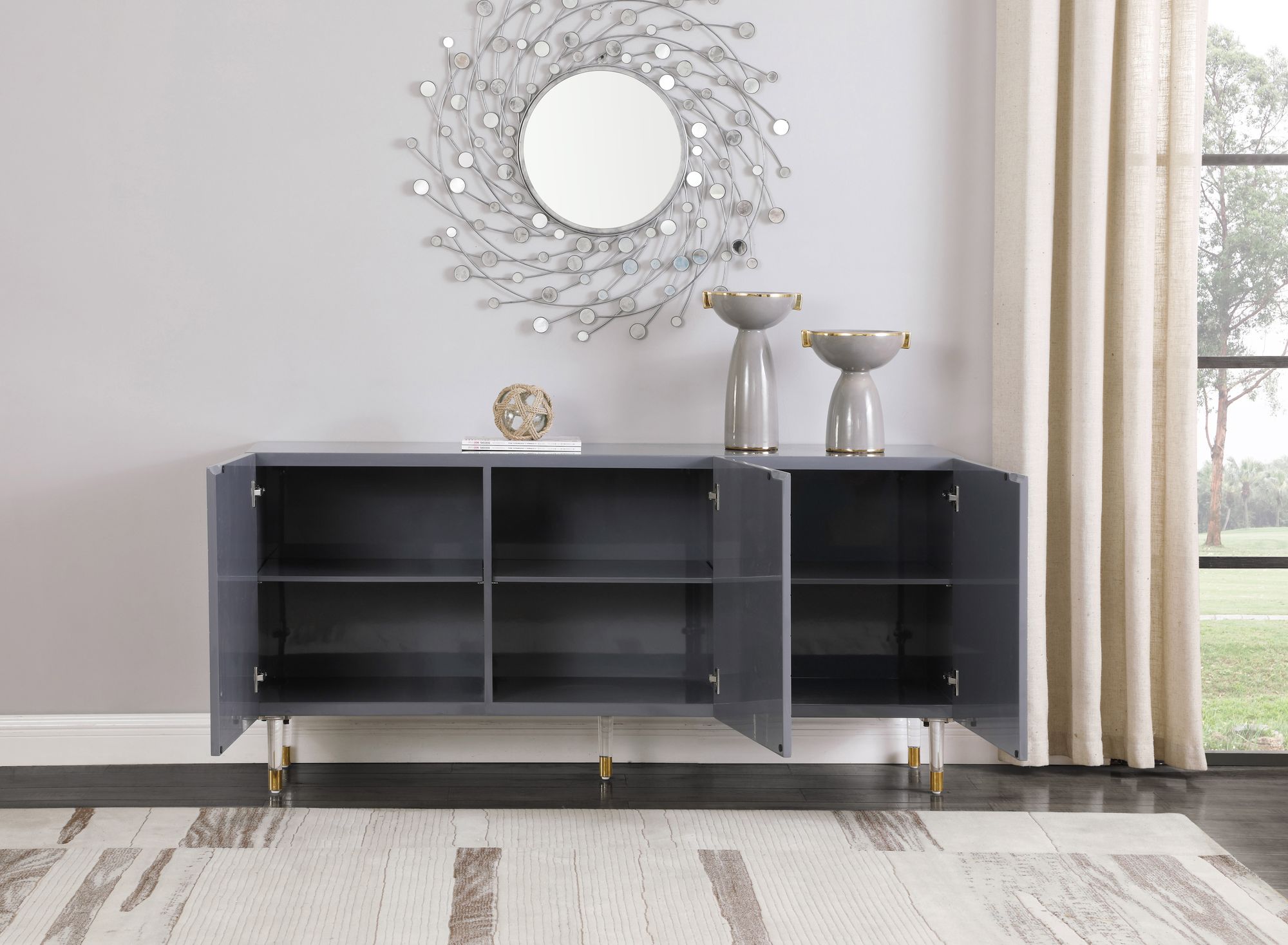 Starburst 3-Door Sideboard with Acrylic Legs & Gold Tips