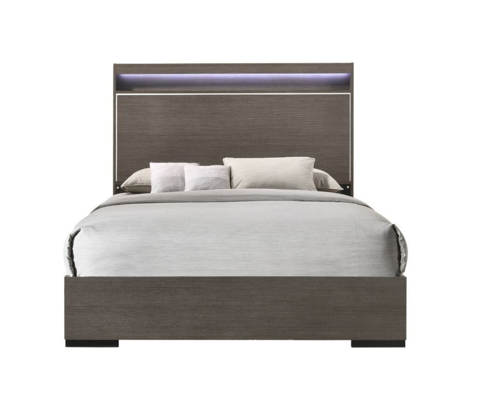Escher Wood Platform Bed w/LED Headboard, Eastern King Size