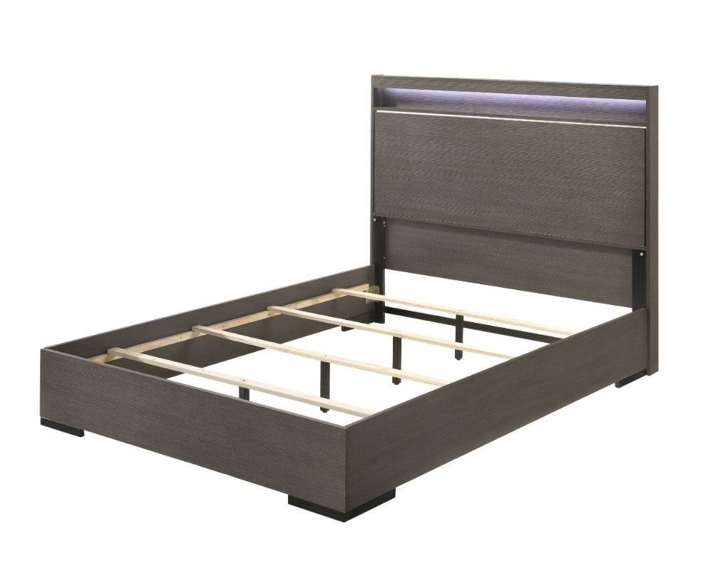 Escher Wood Platform Bed w/LED Headboard, Queen Size