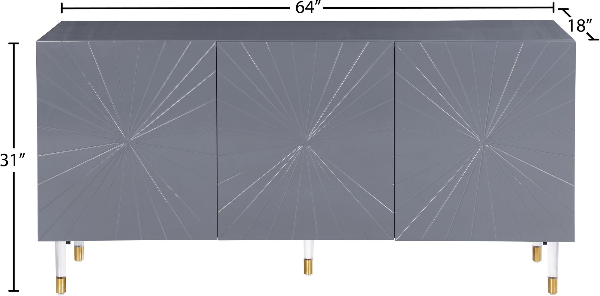 Starburst 3-Door Sideboard with Acrylic Legs & Gold Tips