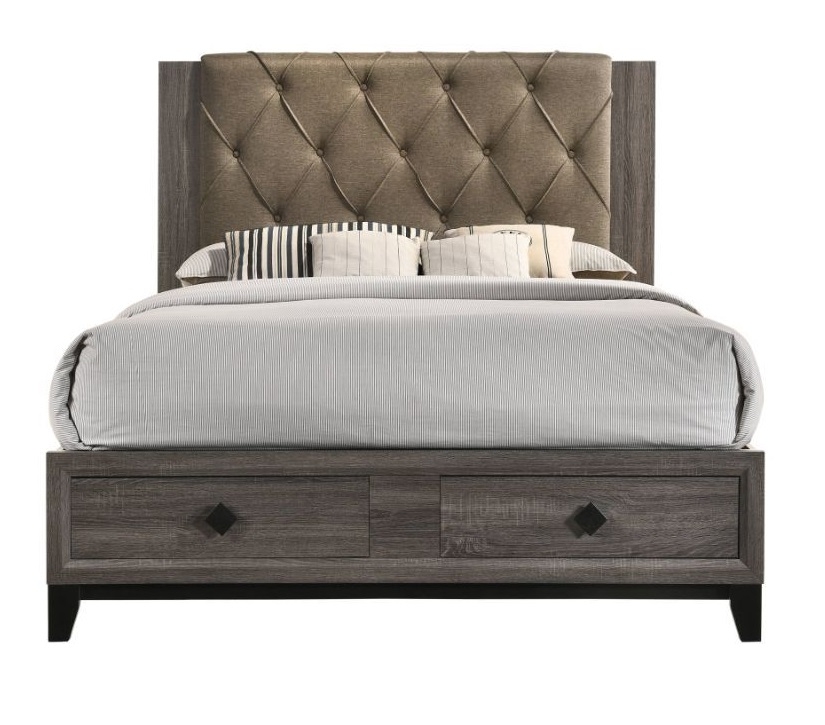 Avantika Fabric/Wood Storage Panel Bed, Queen Size
