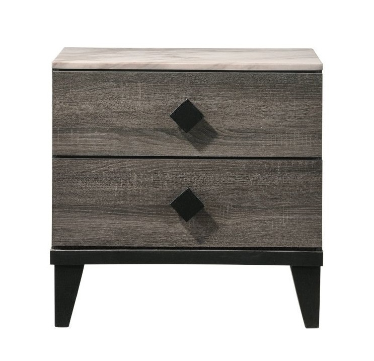 Avantika Faux Marble/Wood Nightstand w/2 Drawers
