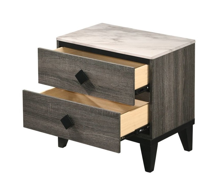 Avantika Faux Marble/Wood Nightstand w/2 Drawers