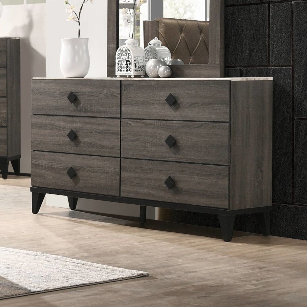 Avantika Faux Marble/Wood Double Dresser w/6 Drawers