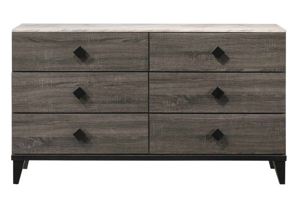 Avantika Faux Marble/Wood Double Dresser w/6 Drawers