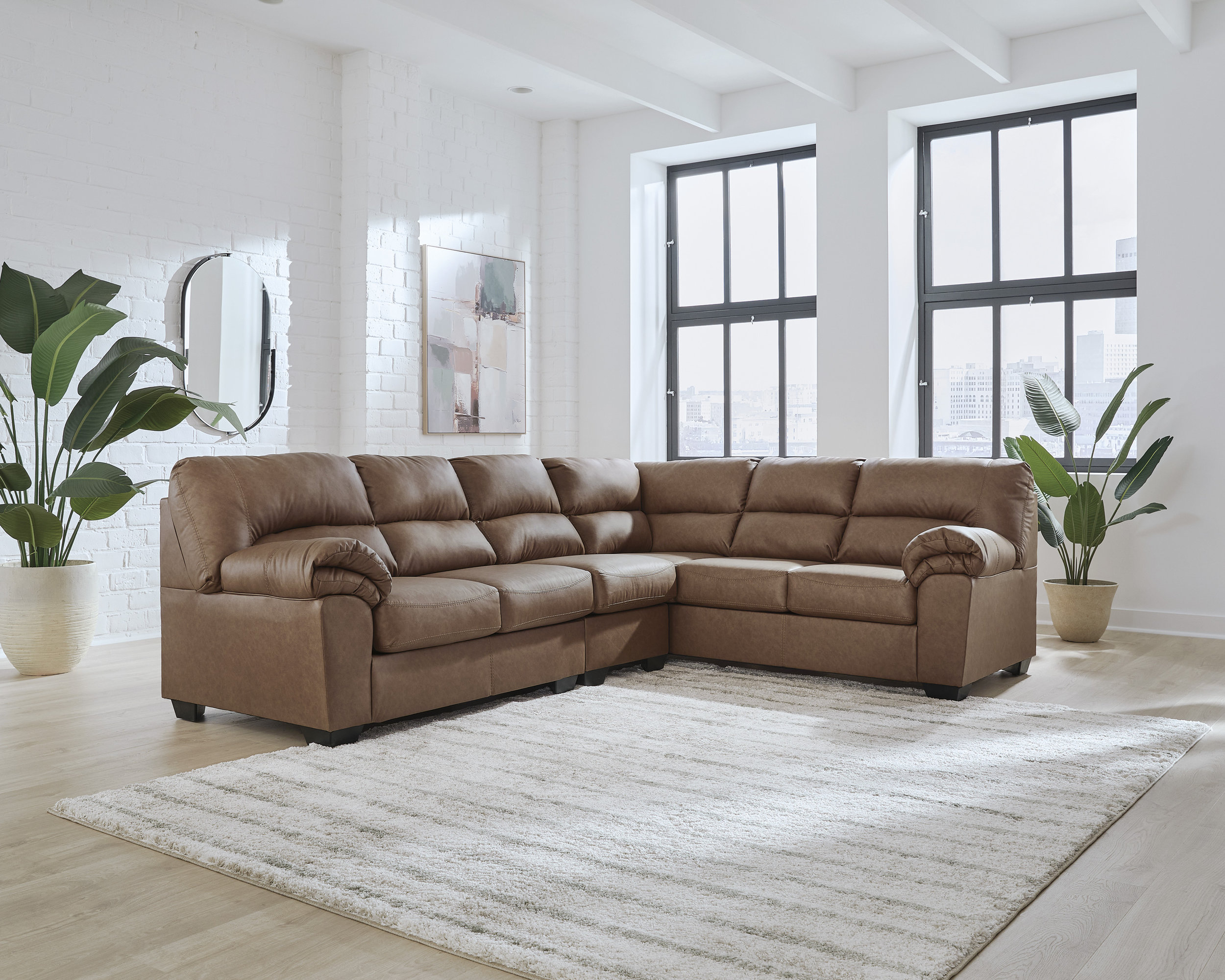 WillowBend L-Shaped Faux Leather 3-Piece Sectional with LAF Loveseat