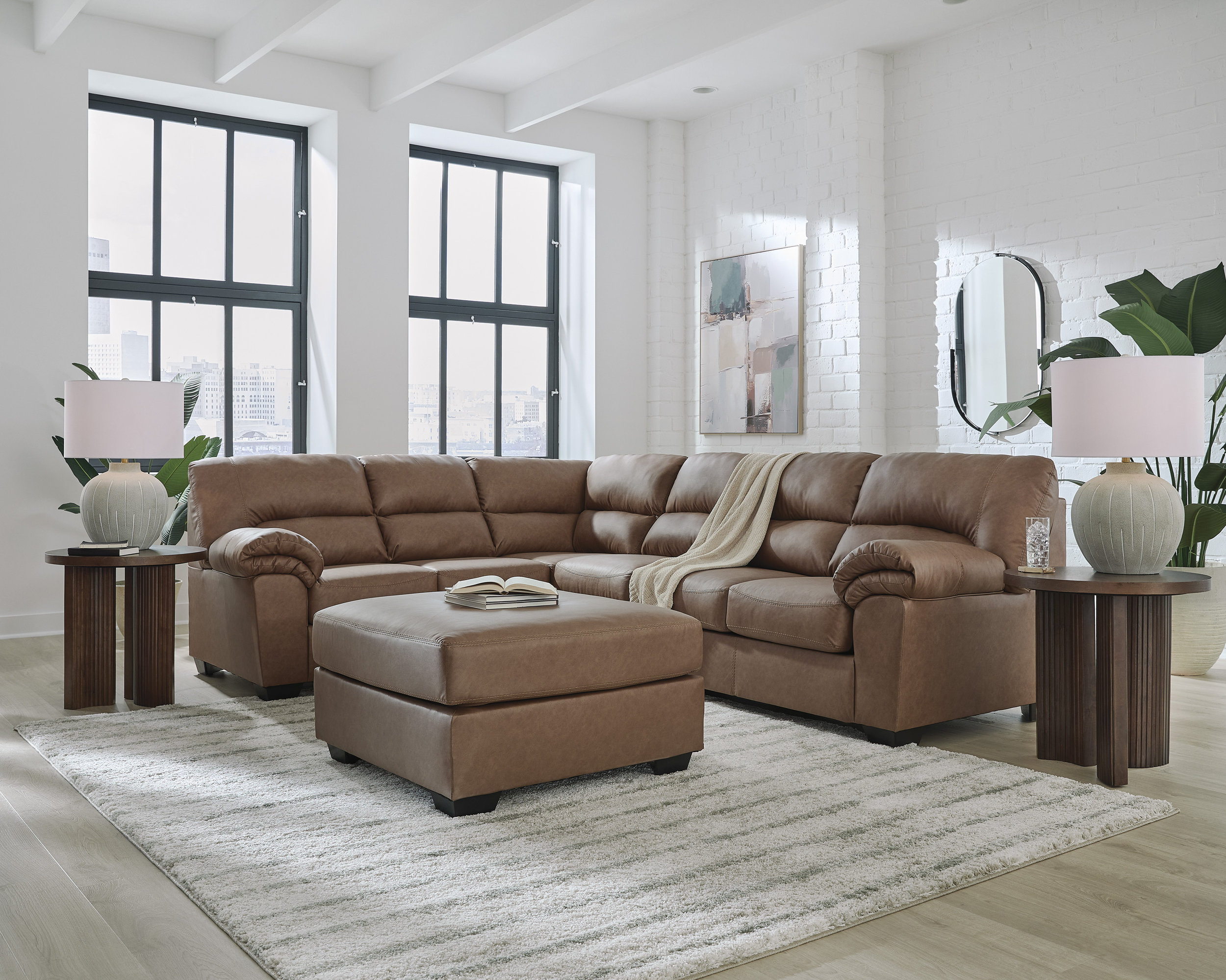 WillowBend L-Shaped Faux Leather 3-Piece Sectional with RAF Loveseat