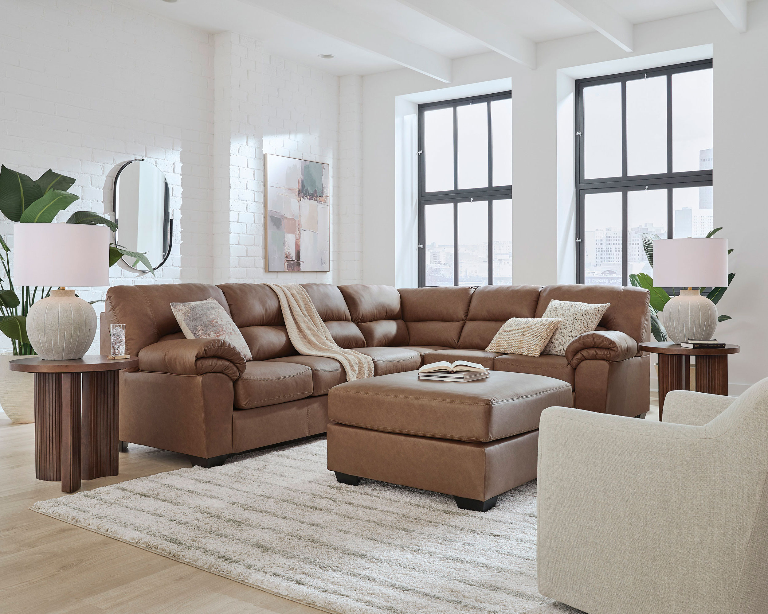 WillowBend L-Shaped Faux Leather 3-Piece Sectional with LAF Loveseat
