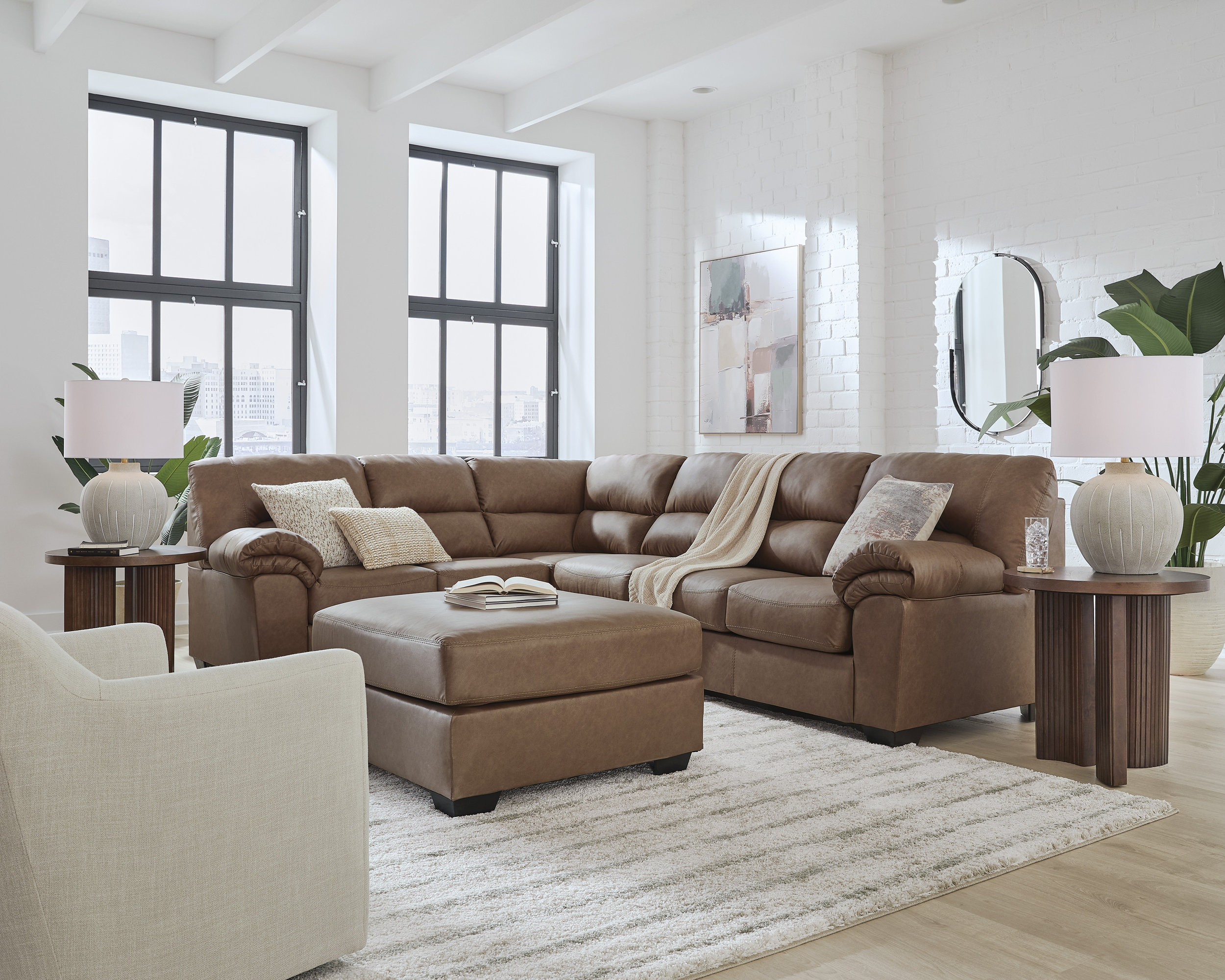 WillowBend L-Shaped Faux Leather 3-Piece Sectional with RAF Loveseat