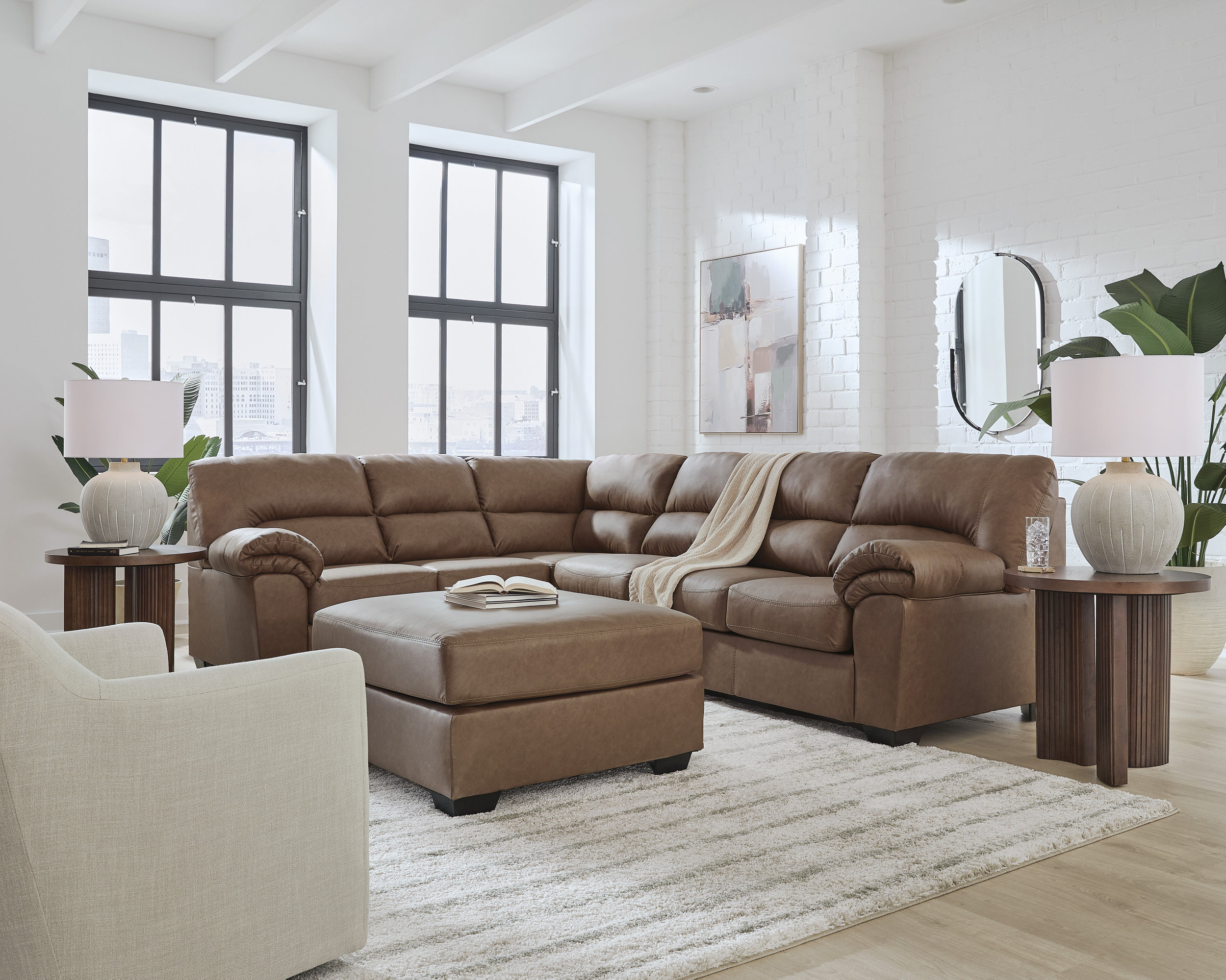 WillowBend L-Shaped Faux Leather 3-Piece Sectional with RAF Loveseat