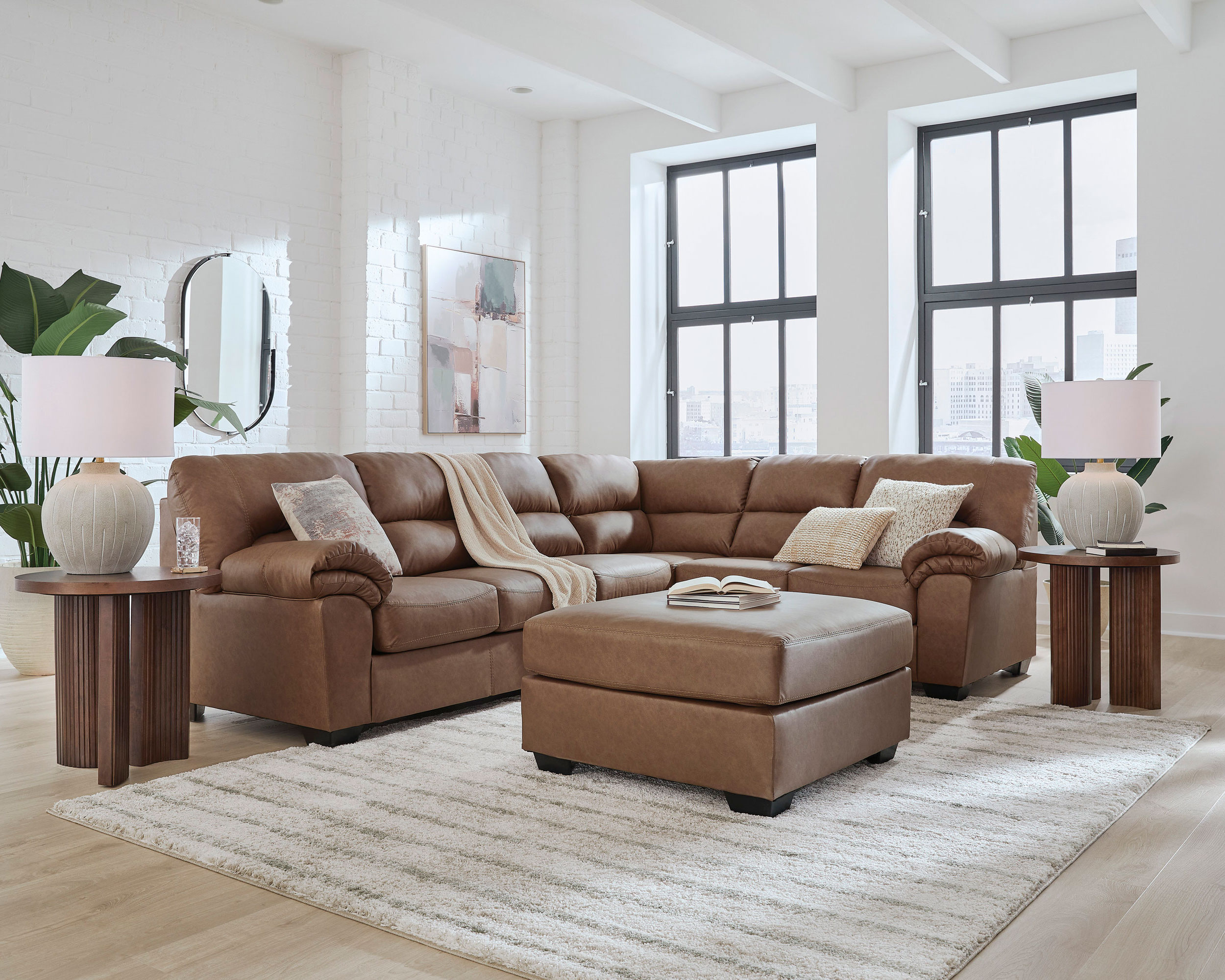 WillowBend L-Shaped Faux Leather 3-Piece Sectional with LAF Loveseat
