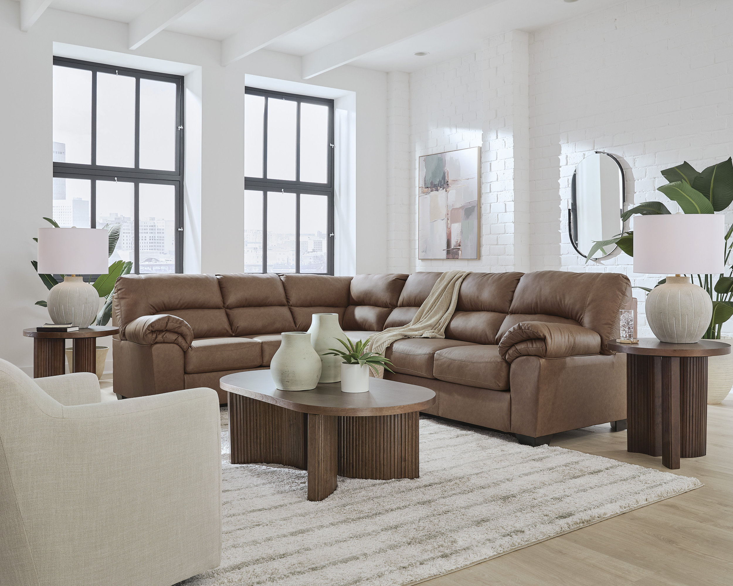 WillowBend L-Shaped Faux Leather 3-Piece Sectional with RAF Loveseat