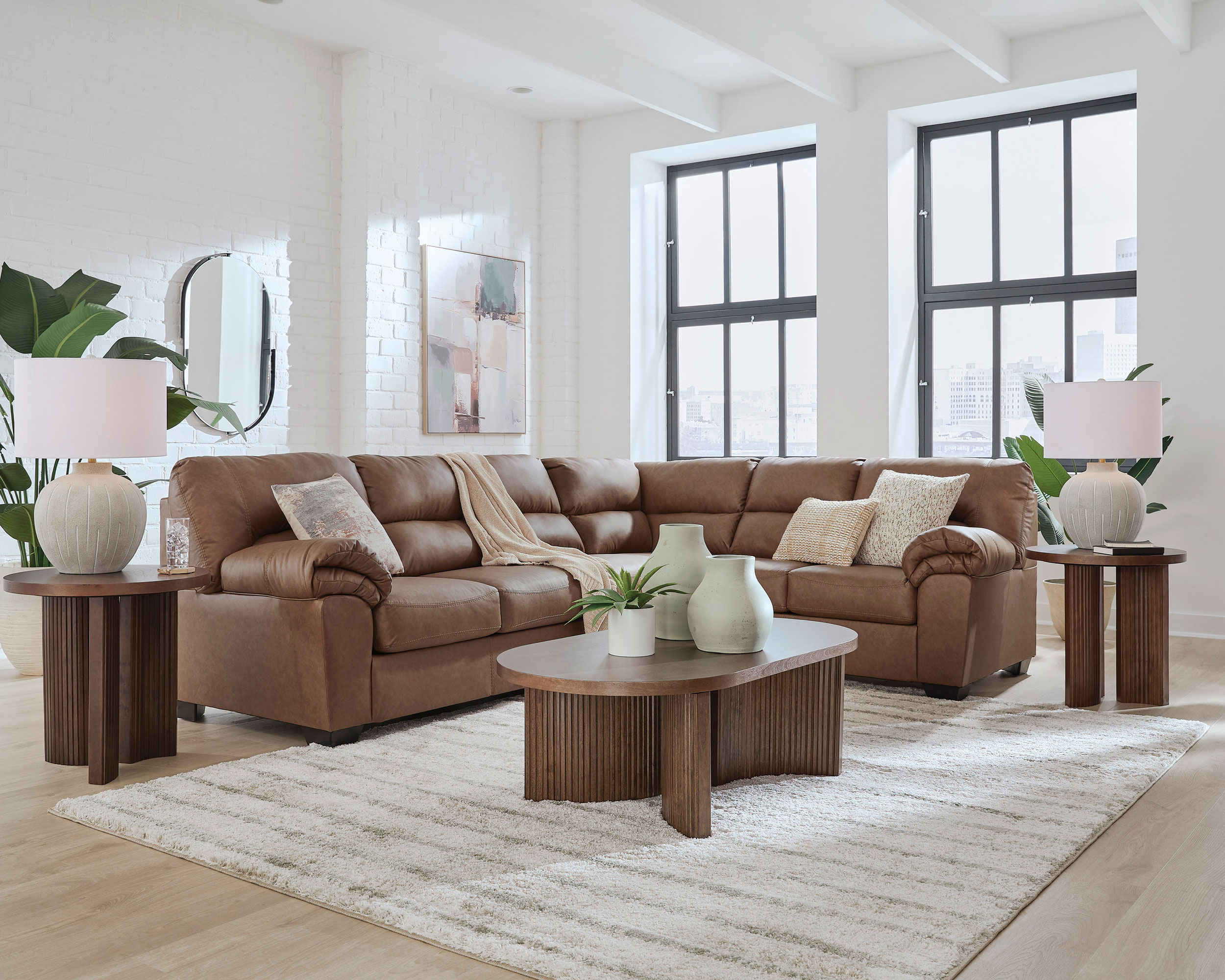 WillowBend L-Shaped Faux Leather 3-Piece Sectional with LAF Loveseat