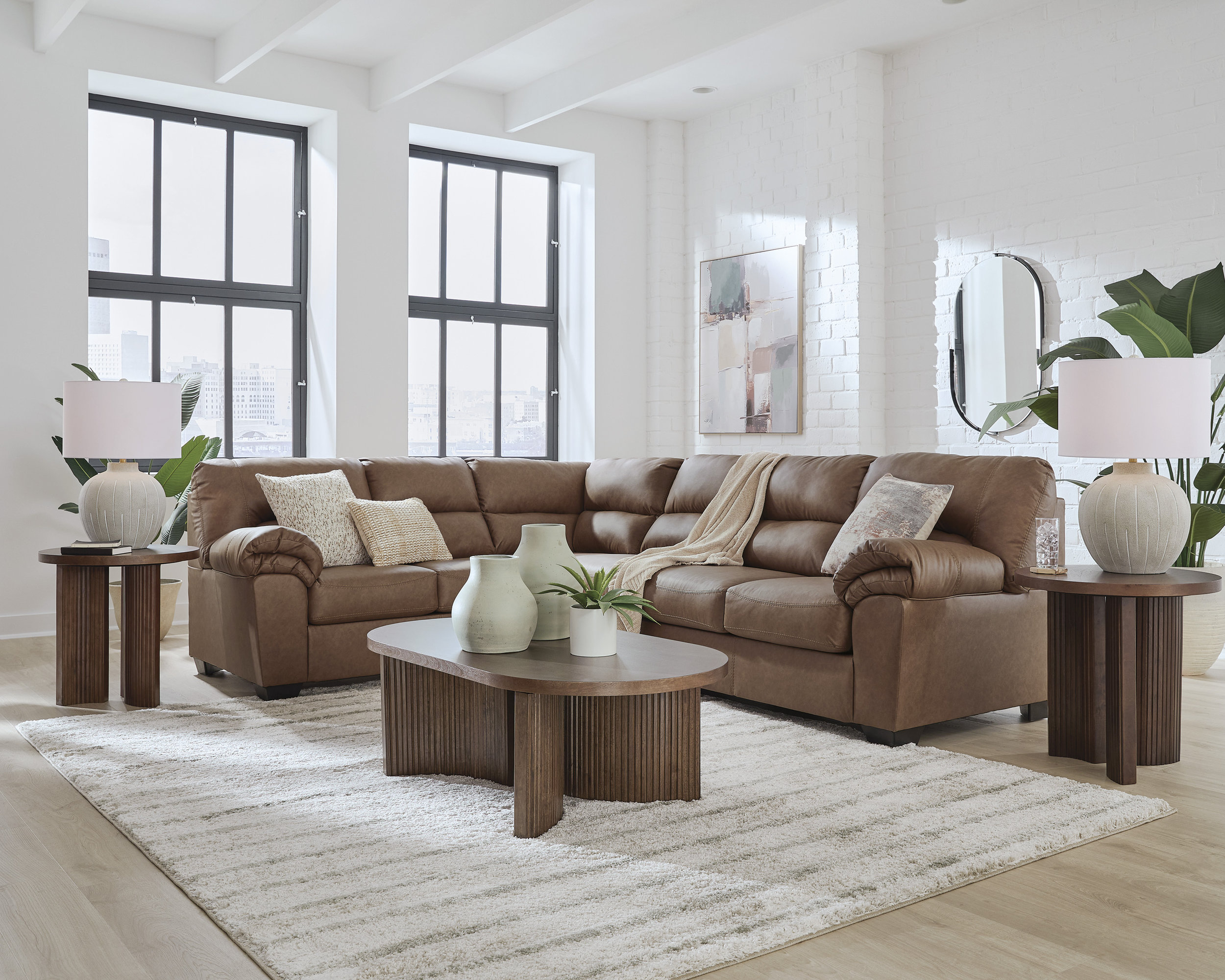 WillowBend L-Shaped Faux Leather 3-Piece Sectional with RAF Loveseat